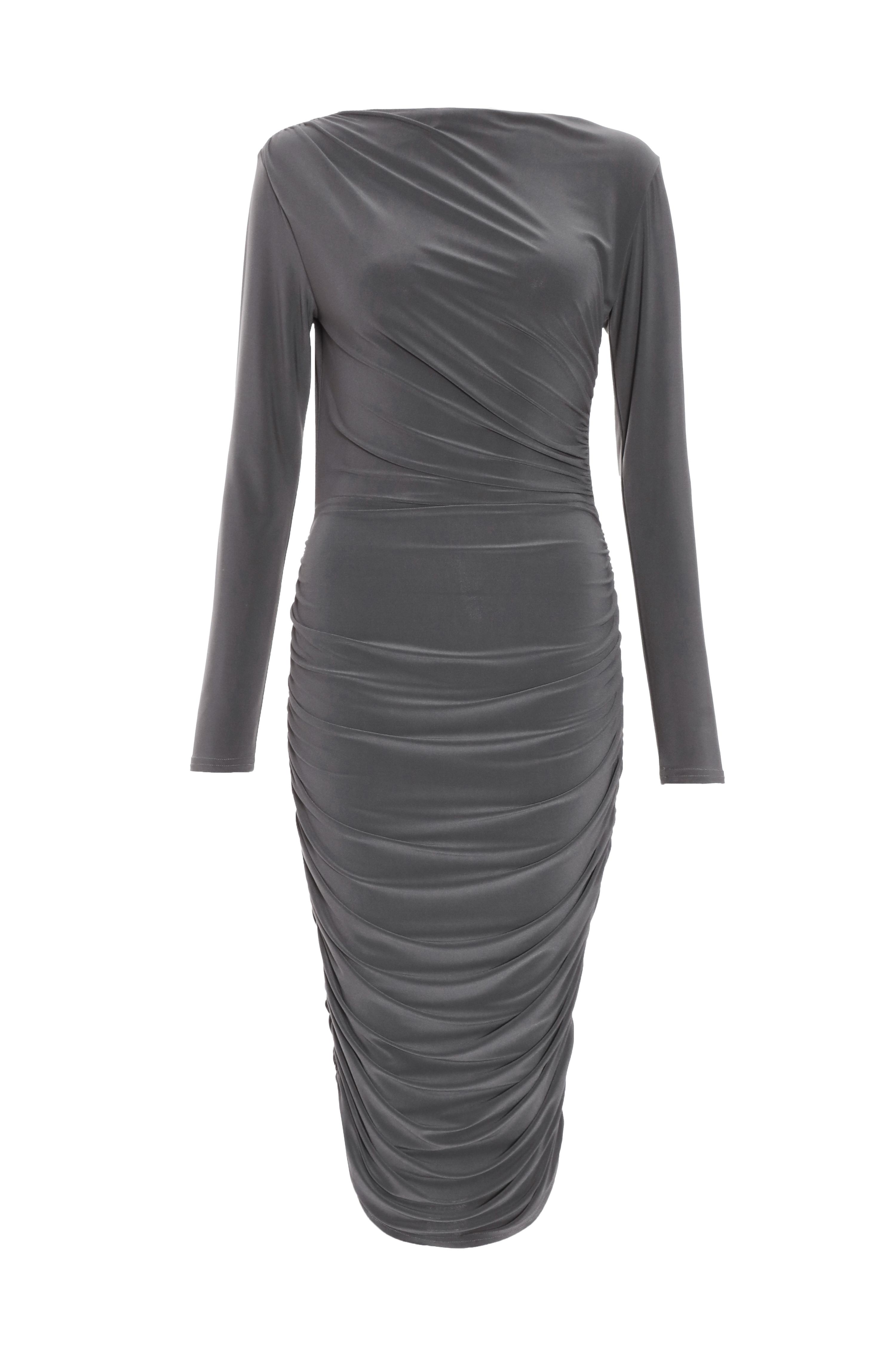Quiz Womens Grey Ruched Bodycon Midi Dress - Size 8 UK