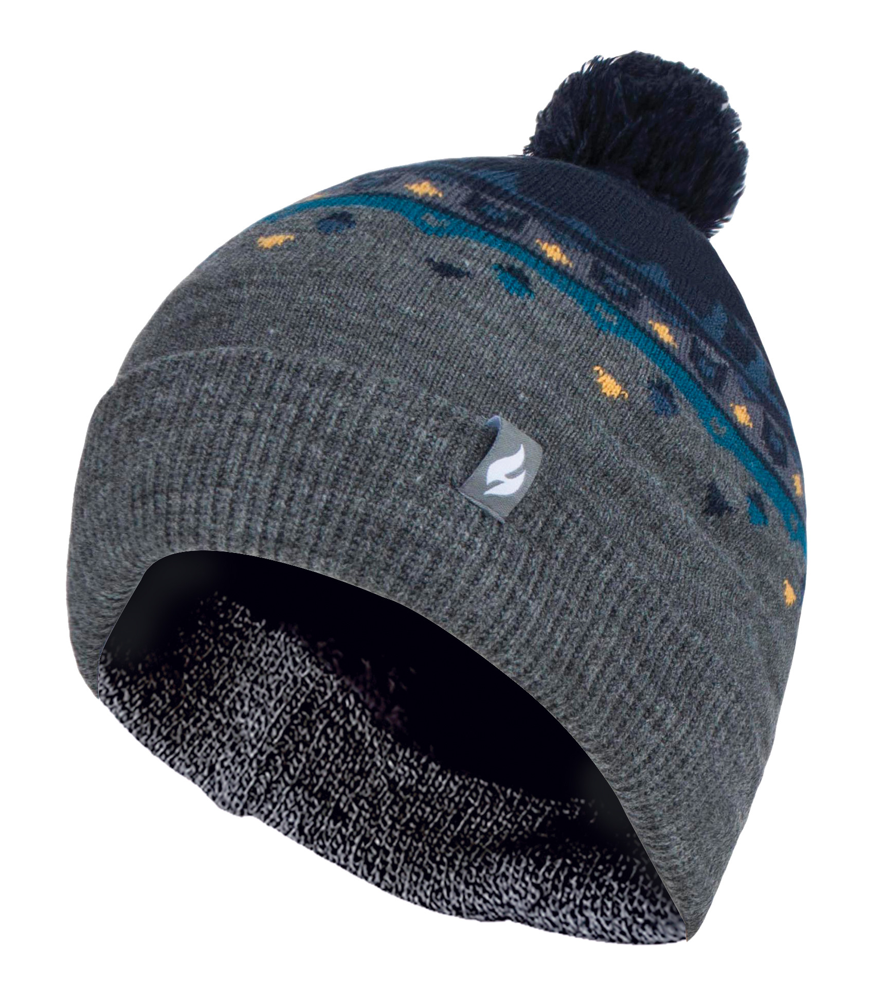 Thumbnail - Heat Holders - Mens Thin Knit Fleece gefüttert Pom Pom Hut | Gemustert | Für Winter - Marineblau