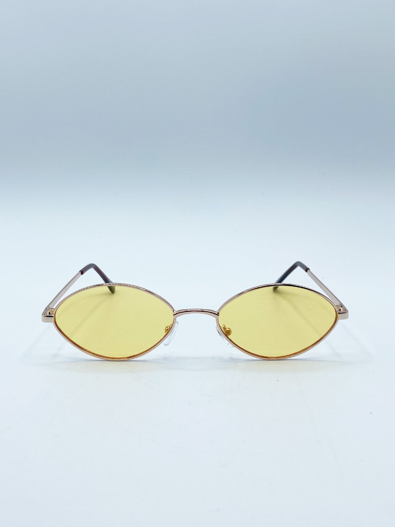 SVNX Unisex Metal Oval Frame Sunglasses with Orange Lenses - One Size