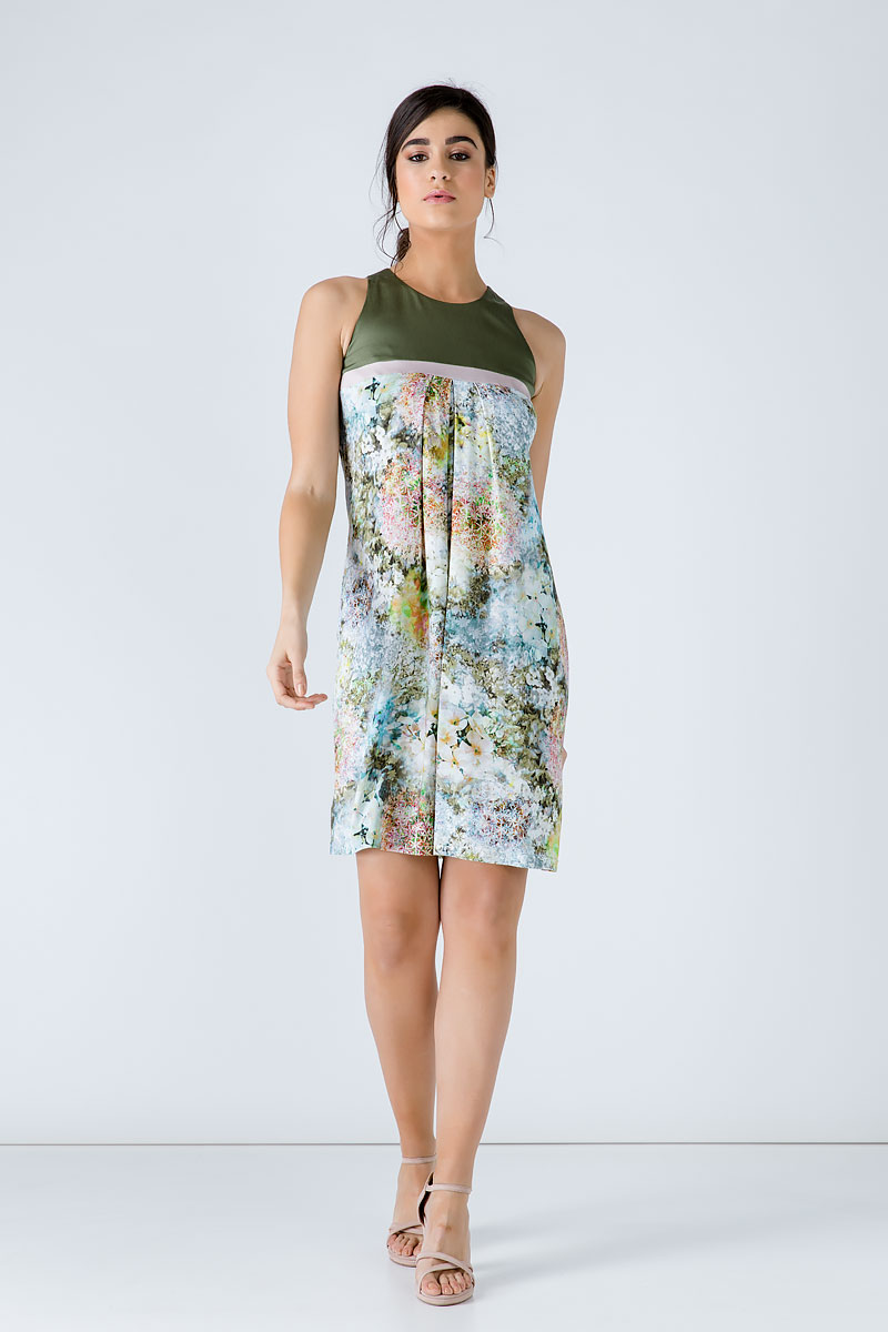 Thumbnail - A-Linien-Kleid mit khakifarbenem Blumenmuster