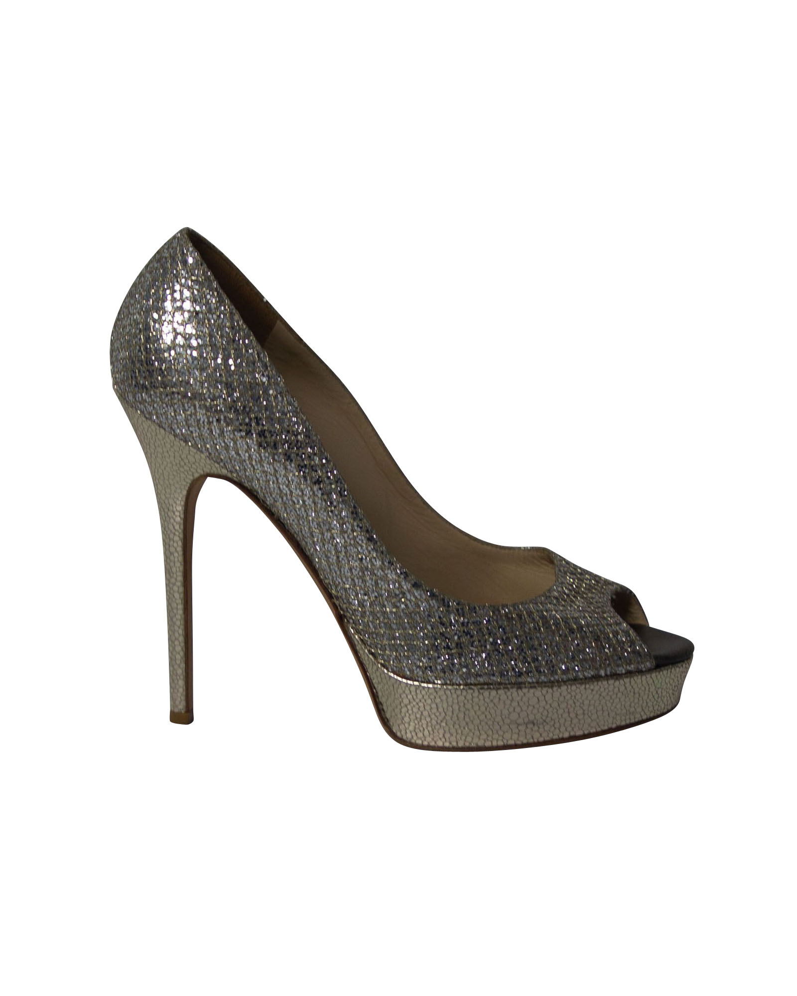 Jimmy Choo Dahlia Plattform Peep Toe Stövlar i Silver Glitter