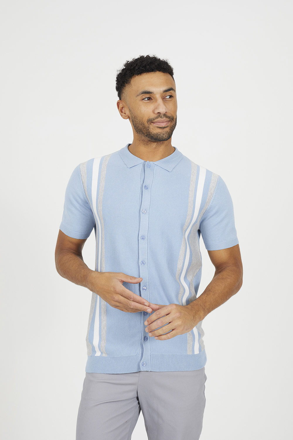 Brave Soul Mens Blue Knitted Short Sleeve Shirt - Size X-Large