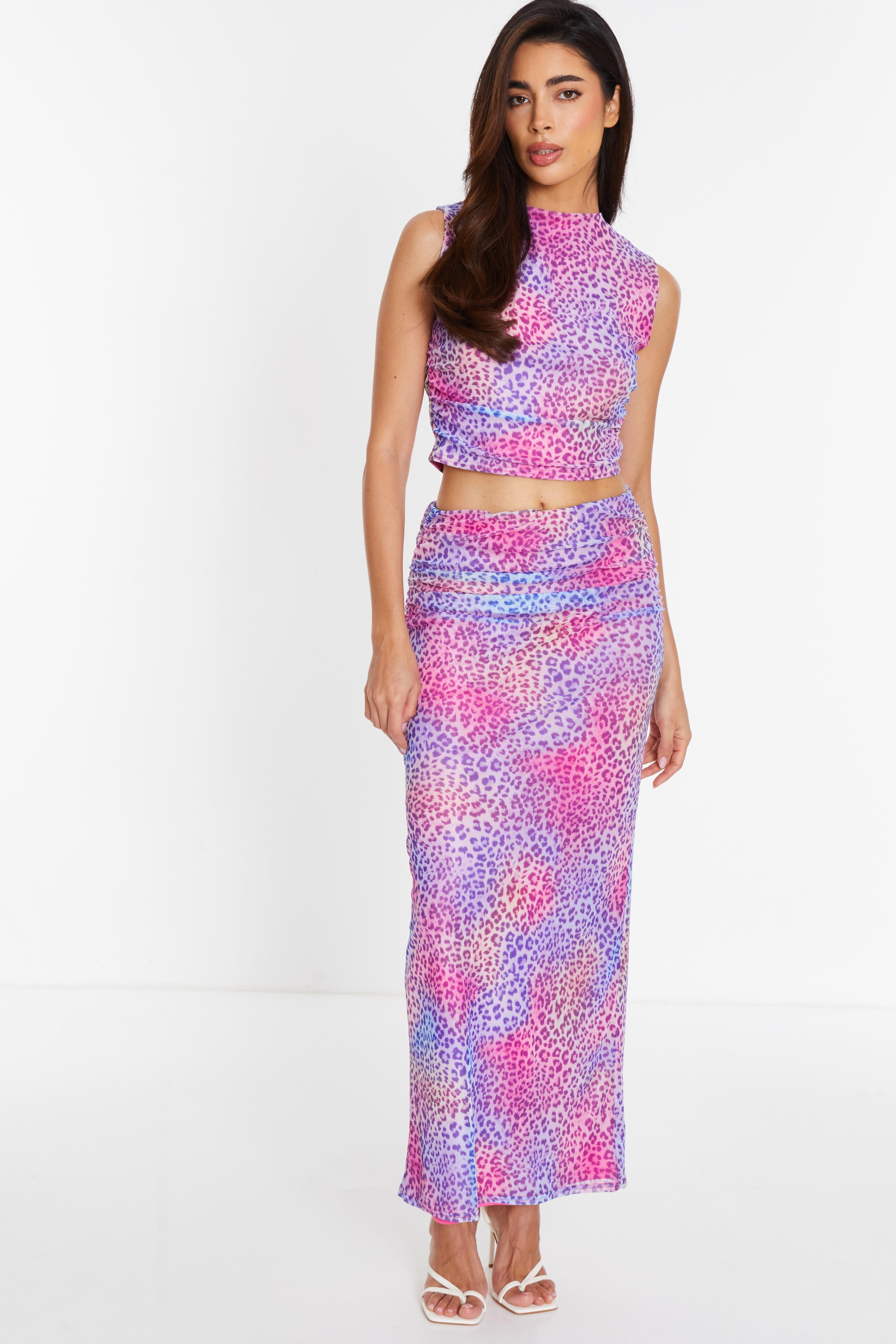 Quiz Womens Multicolored Leopard Print Mesh Maxi Skirt - Multicolour - Size 6 UK