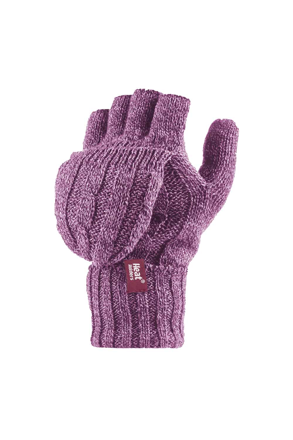 Heat Holders Womens Thermal Converter Fingerless Cable Knit 2.3 tog Gloves - Rose - One Size