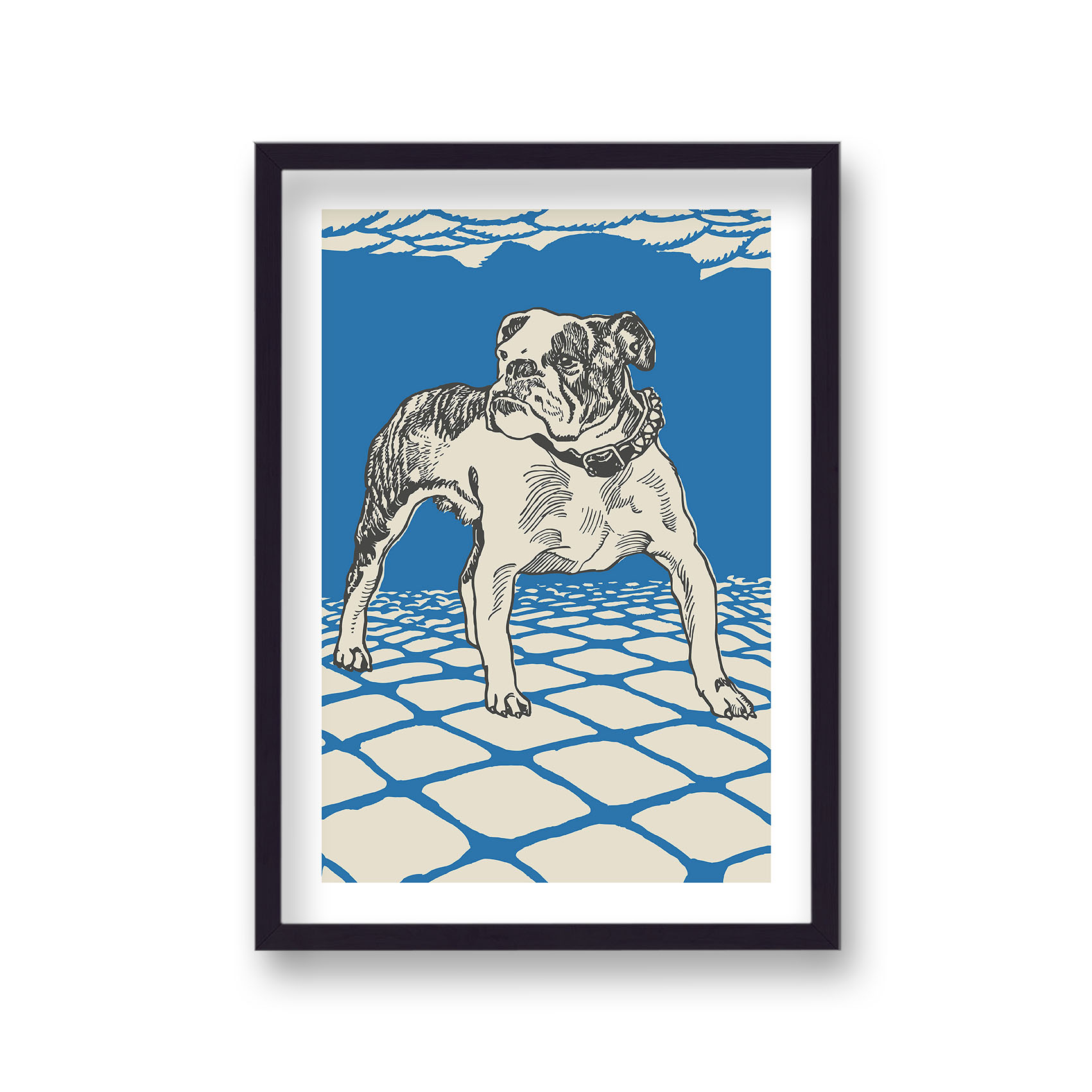 Gallery Print & Art Blue Screenprint English Bulldog - Black Frame Wood - One Size
