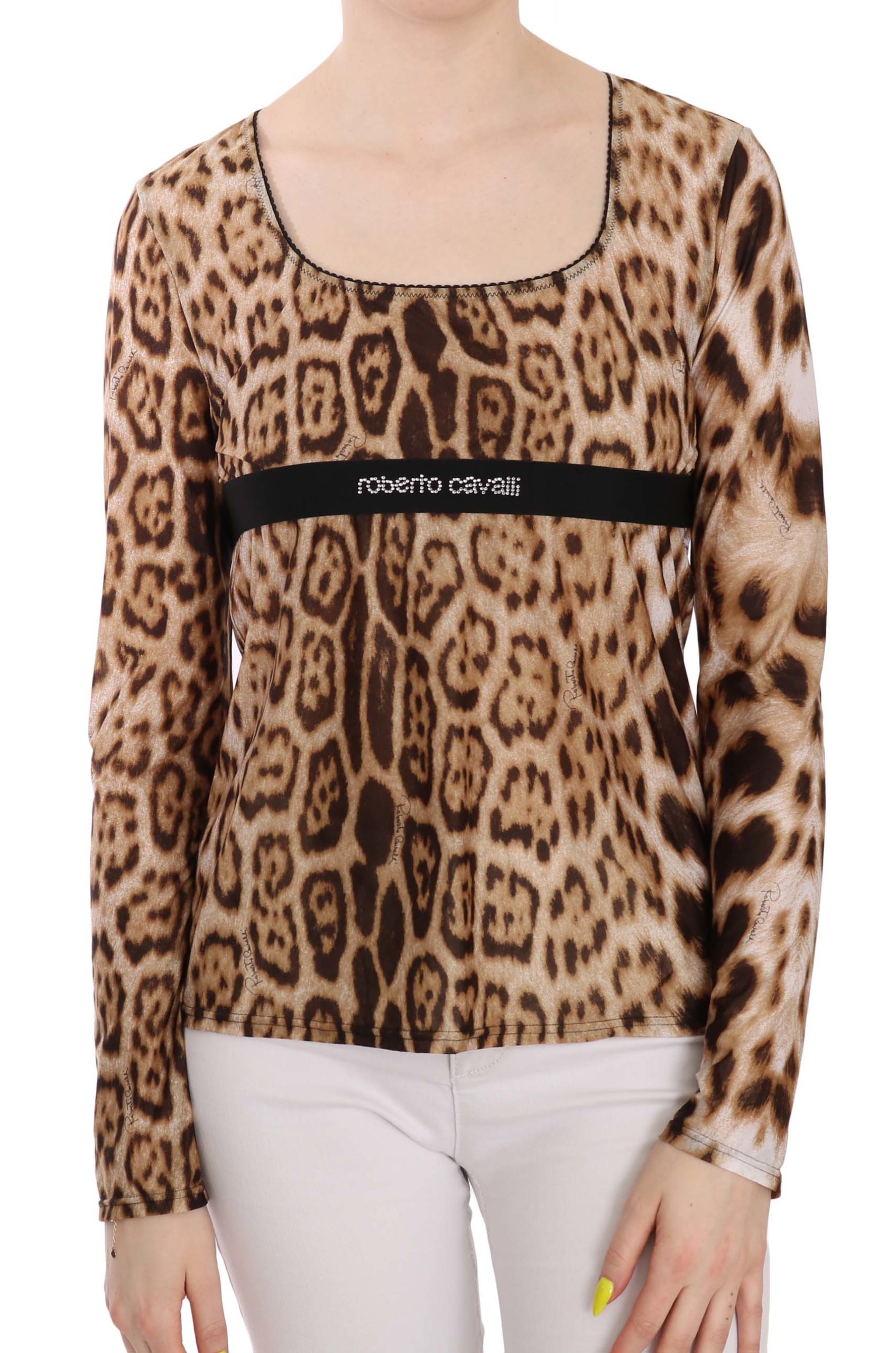 Thumbnail - Roberto Cavalli Braune Runde Hals Leopard Damen Bluse