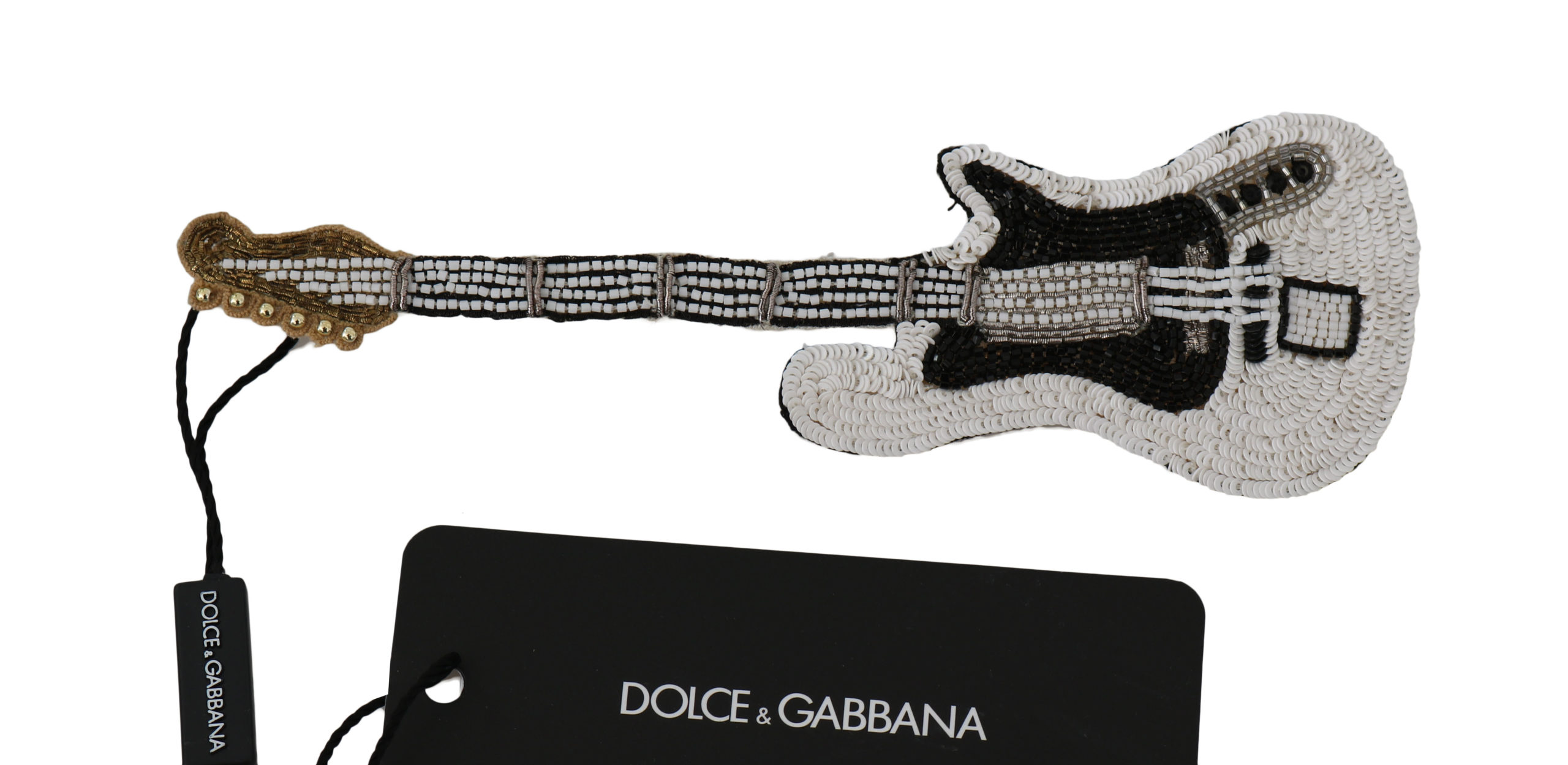 Thumbnail - Dolce & Gabbana Weiße Gitarre Pailletten Perlen Markenansticker Brosche