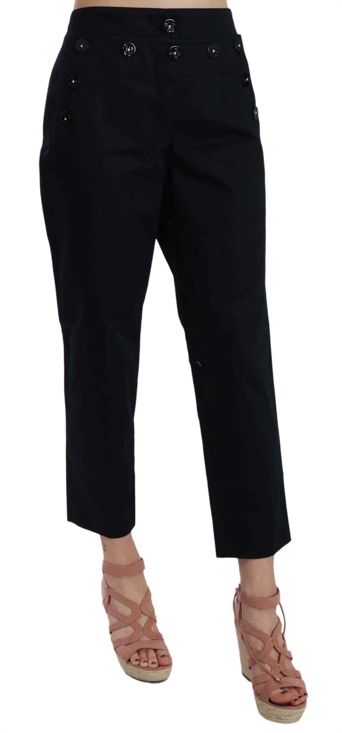 Thumbnail - Dolce & Gabbana Pantalon noir court avec boutons sur le devant pour femme
