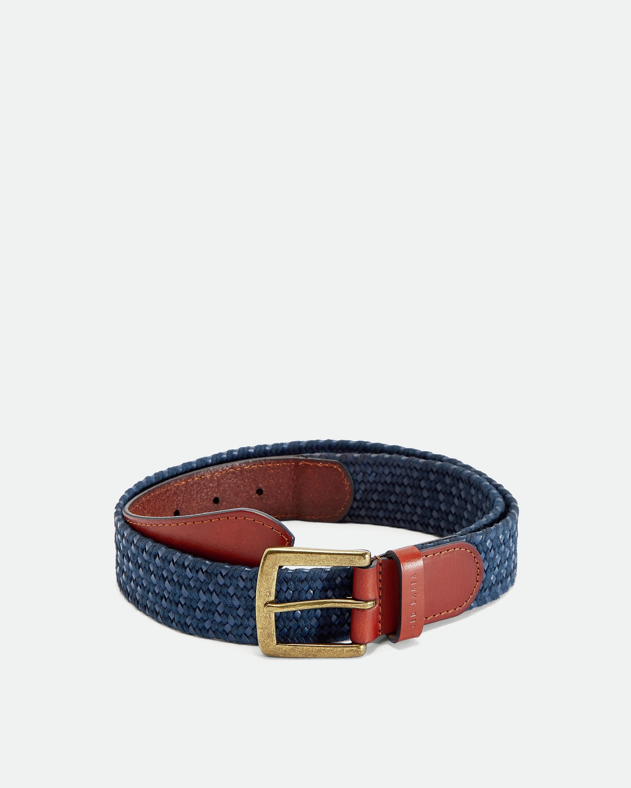 Ted Baker Mens Galan Leather Woven Belt, Navy - Size Large