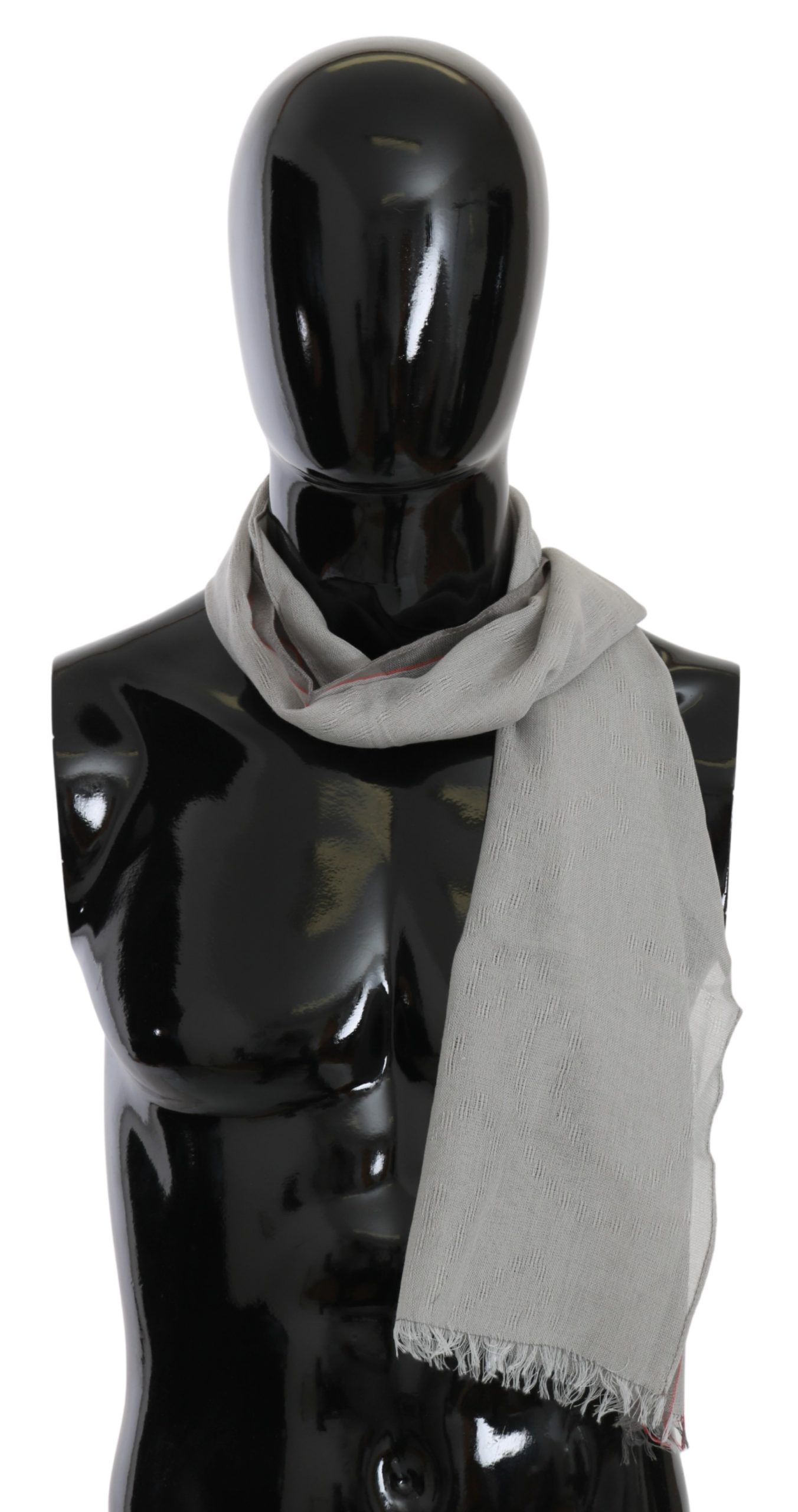 Thumbnail - Costume National Men's Gray Fringe Neck Wrap Cotton Scarf (Echarpe en coton à franges pour hommes)