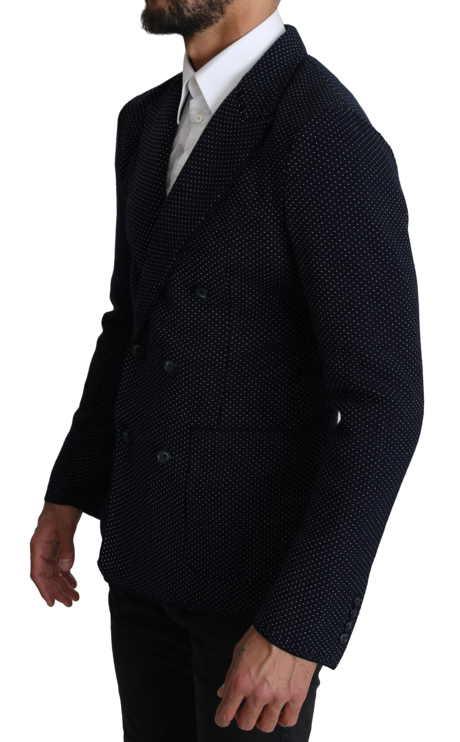 Dolce&Gabbana Mörkblå Prickig Dubbelknäppt Kappa Blazer herr – bild 2
