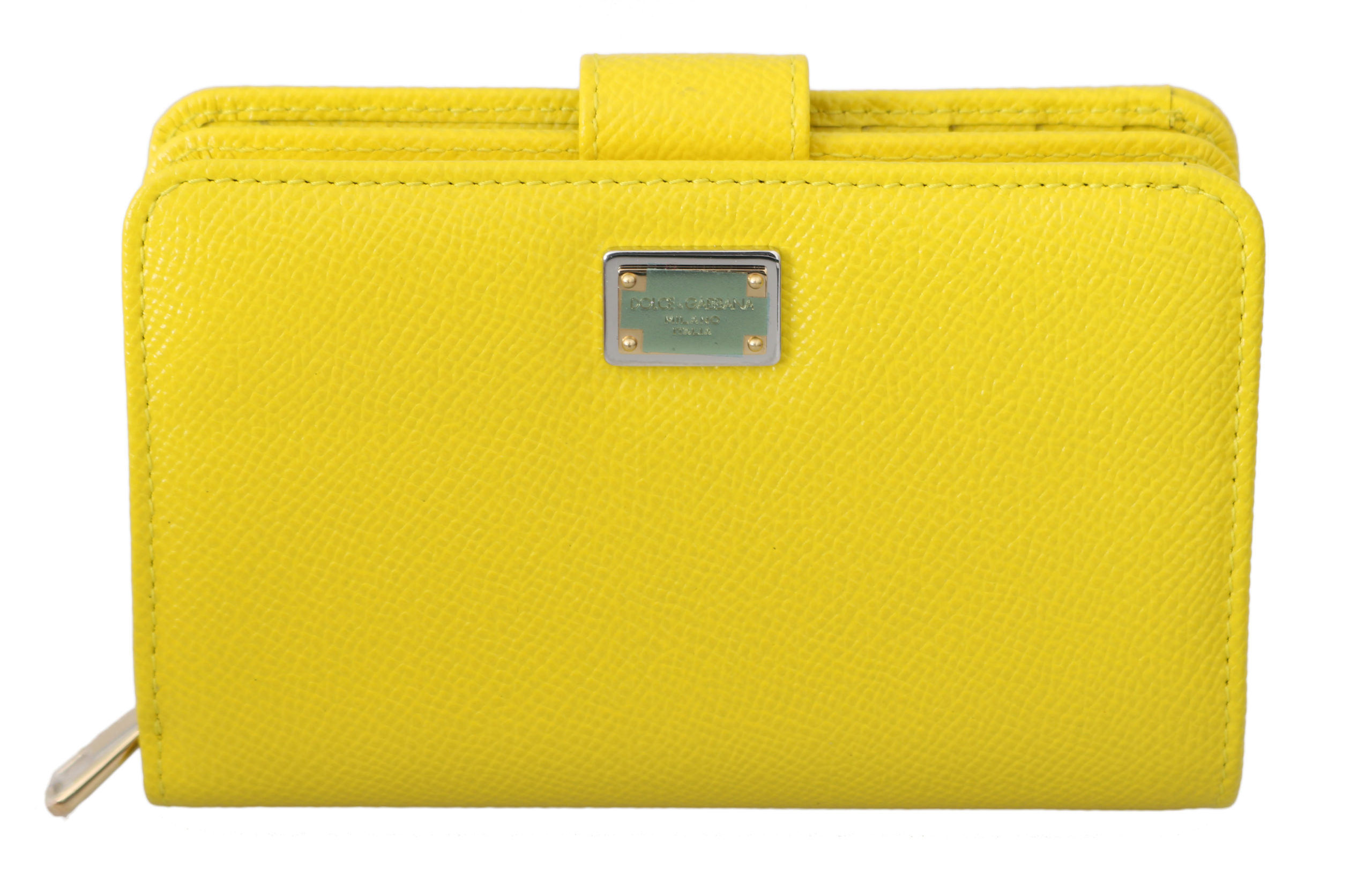 Dolce & Gabbana Gelbes Leder Reißverschluss Dreifach Kartenetui Geldbörse