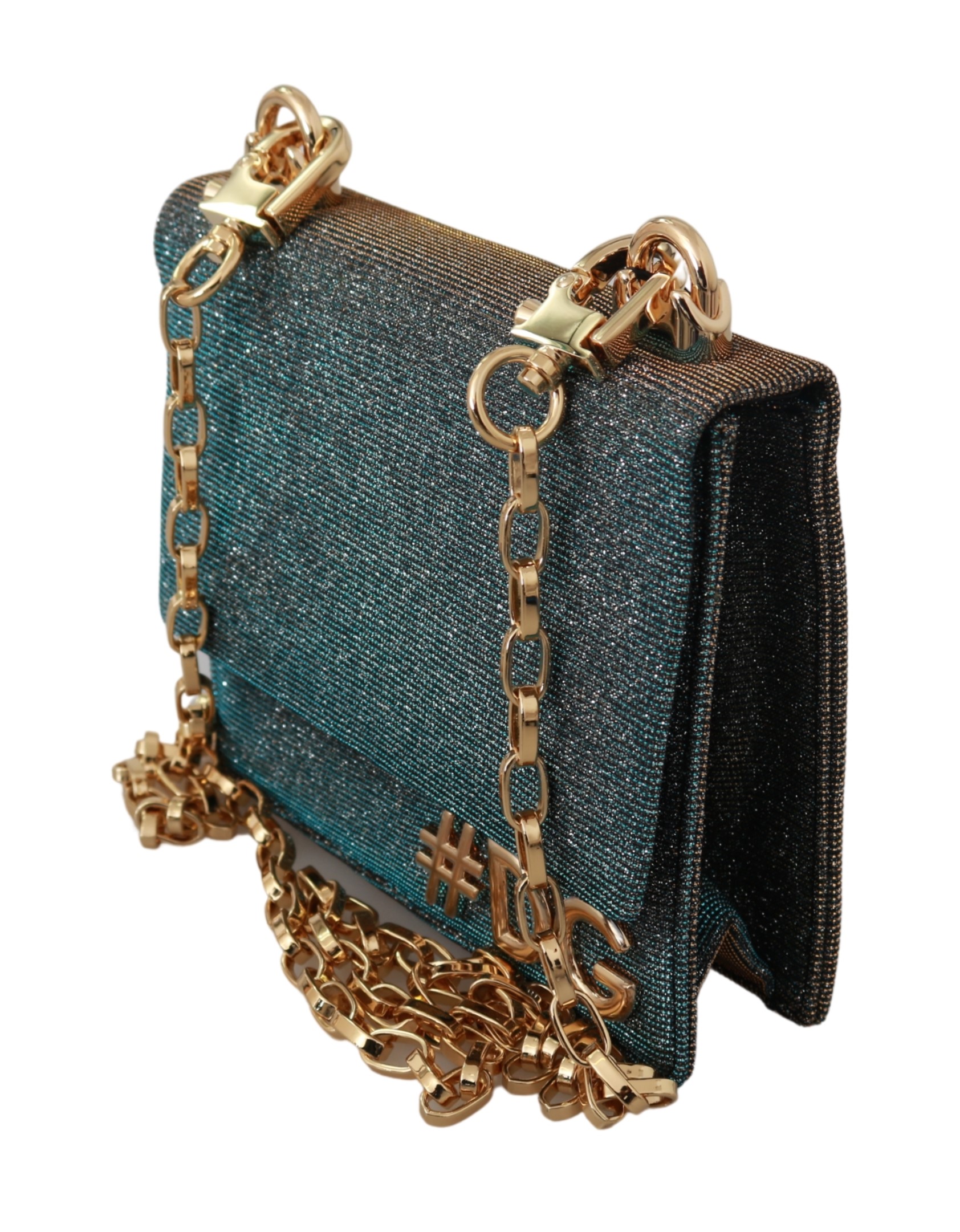 combinatie Licht Stijg Dolce & Gabbana Dames Blauw Katoen #DG Gouden Ketting Mini Crossbody Borse  Tas