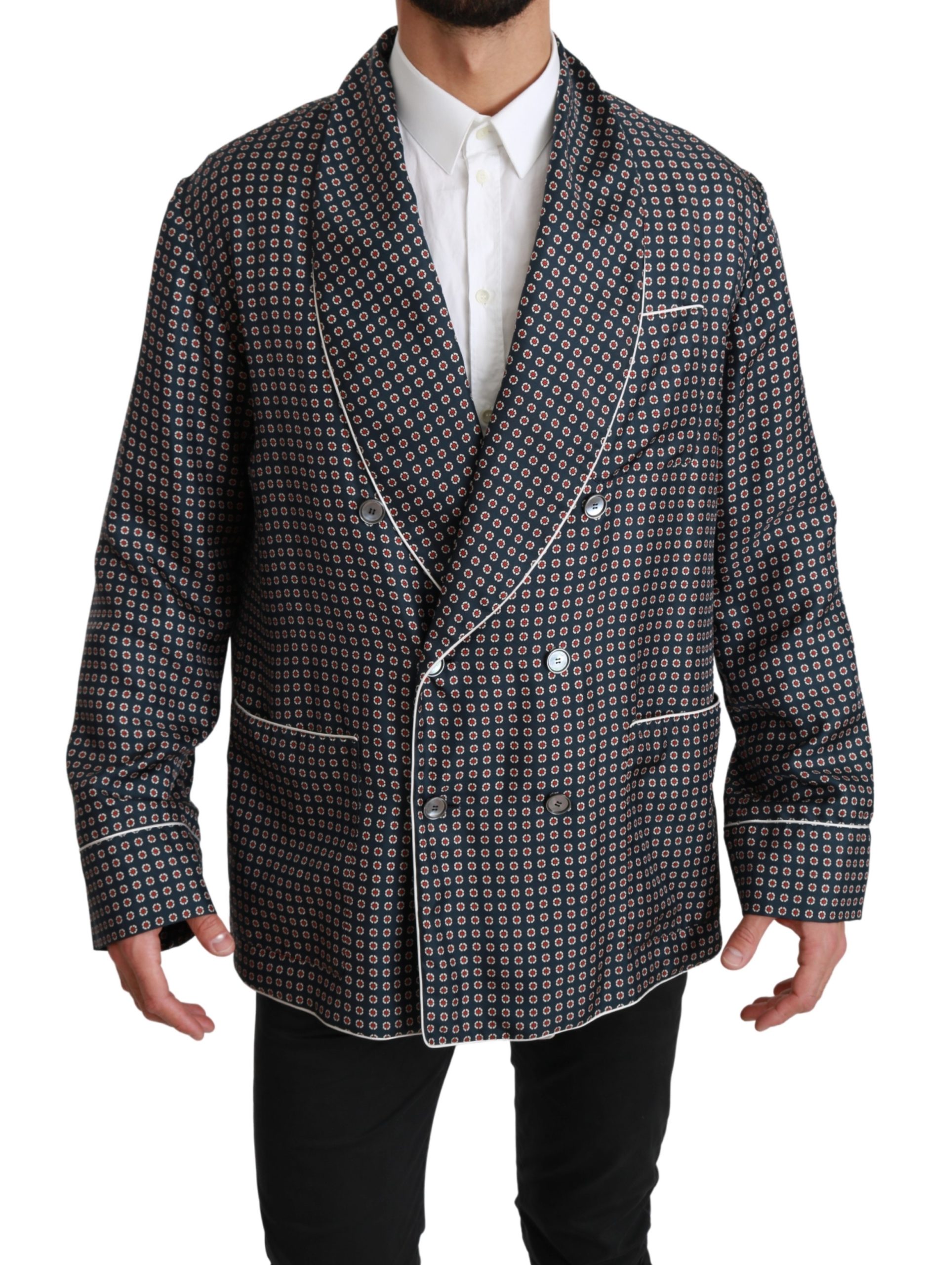 Dolce & Gabbana - Veste croisée à motifs bleu marine pour homme