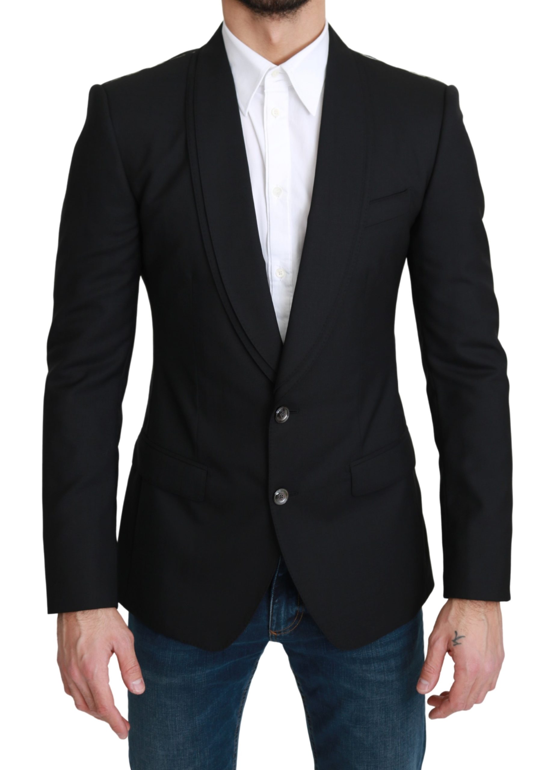 Dolce & Gabbana - Blazer en laine noir à simple boutonnage pour homme