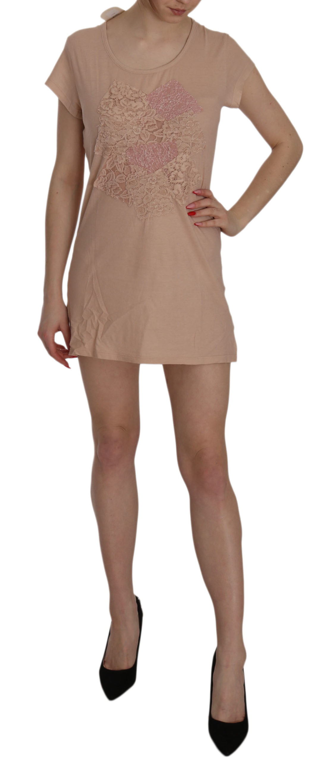 Thumbnail - PINK MEMORIES Pinke Spitzenkurzarm-Shift-Mini-Kleid