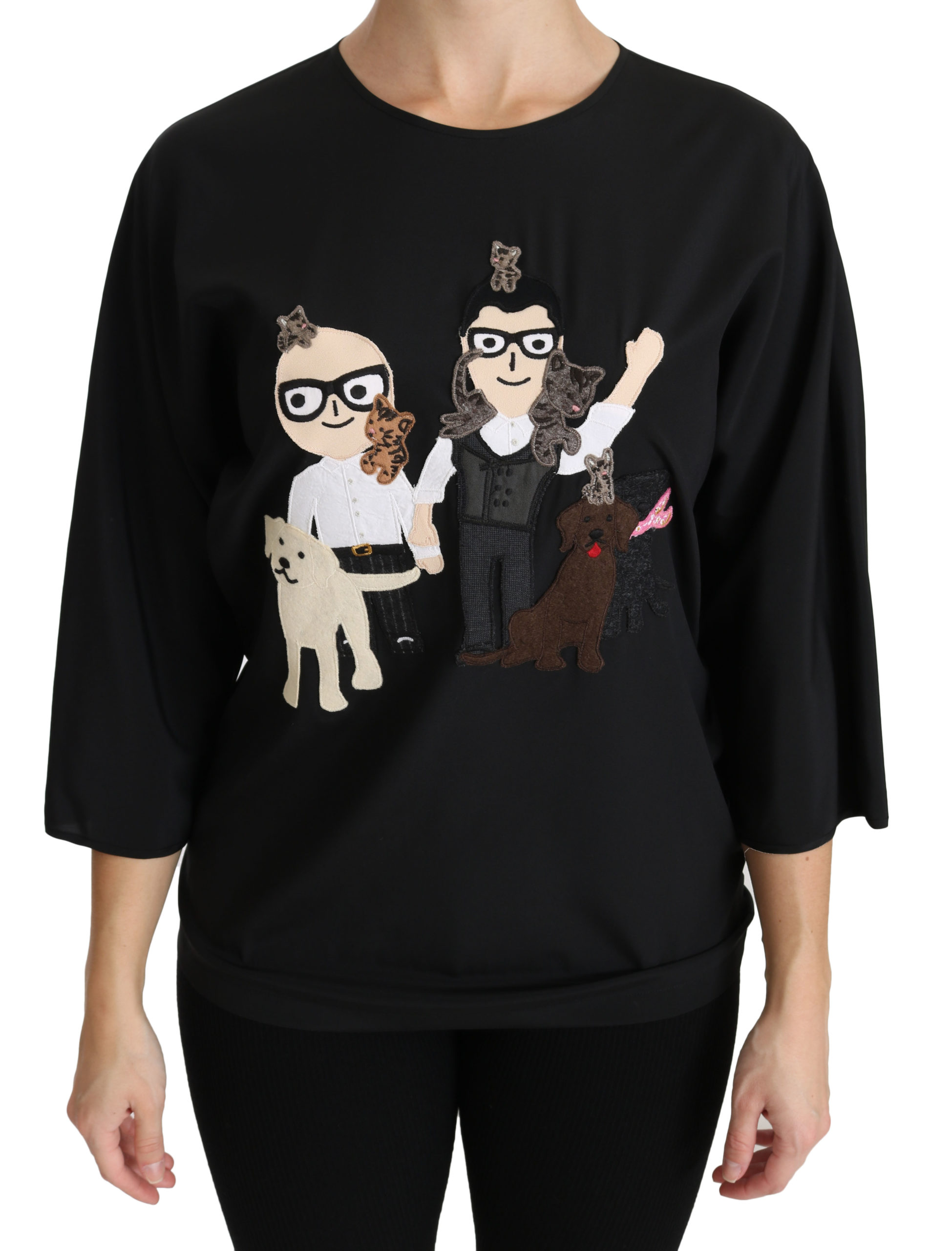 Thumbnail - Dolce & Gabbana Schwarz #dgfamily Top T-Shirt Seidenbluse