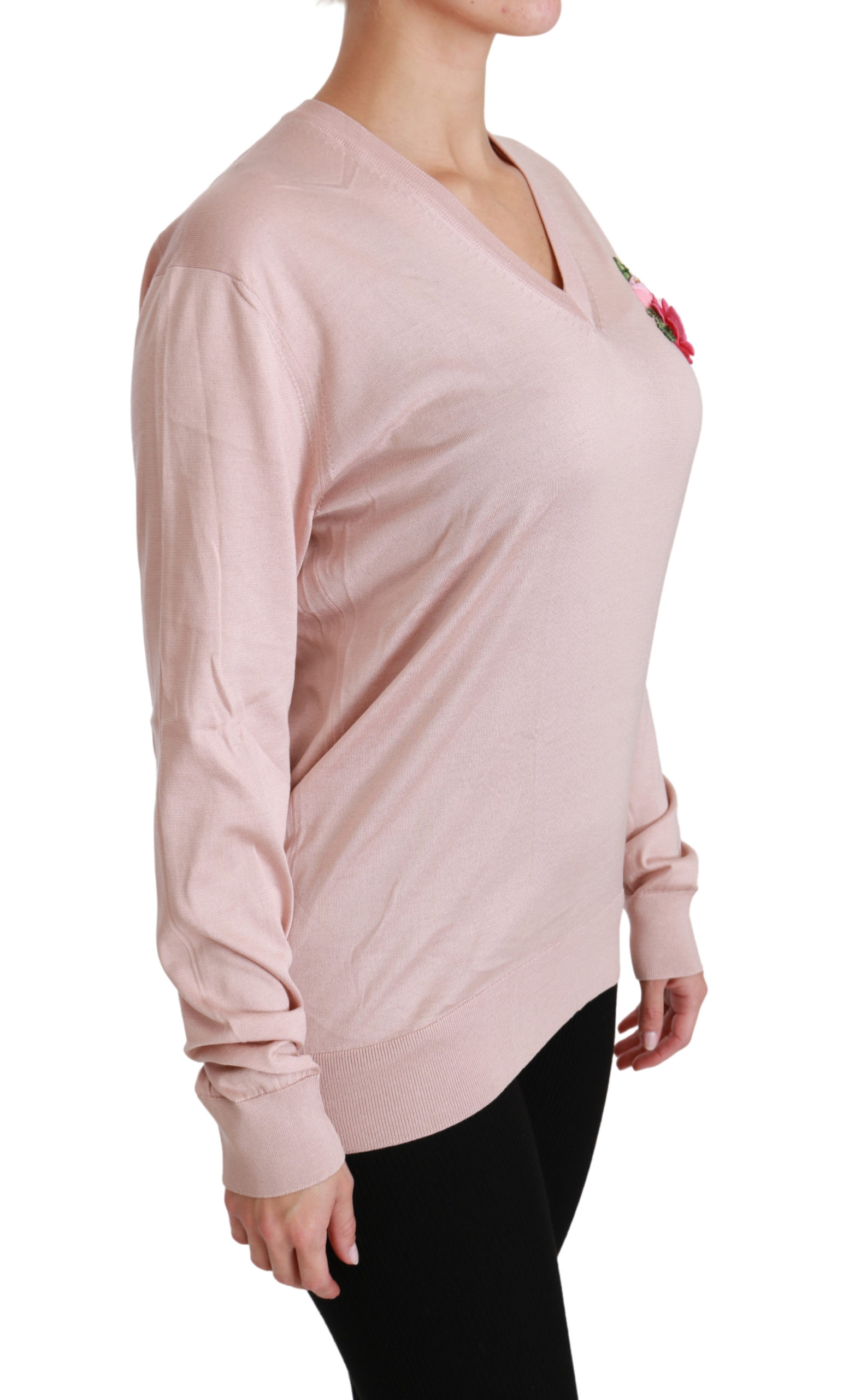Dolce&Gabbana Rosa Blommig Prydd Pullover Silkeströja dam – bild 2