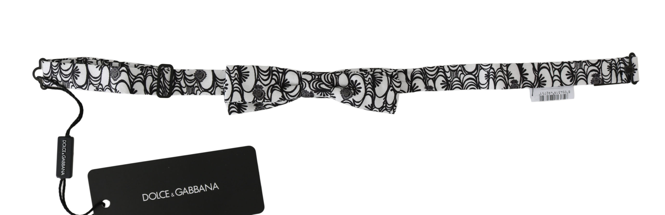 Thumbnail - Dolce & Gabbana Weiß gemusterte Seidenkrawatte mit verstellbarem Ausschnitt Papillon