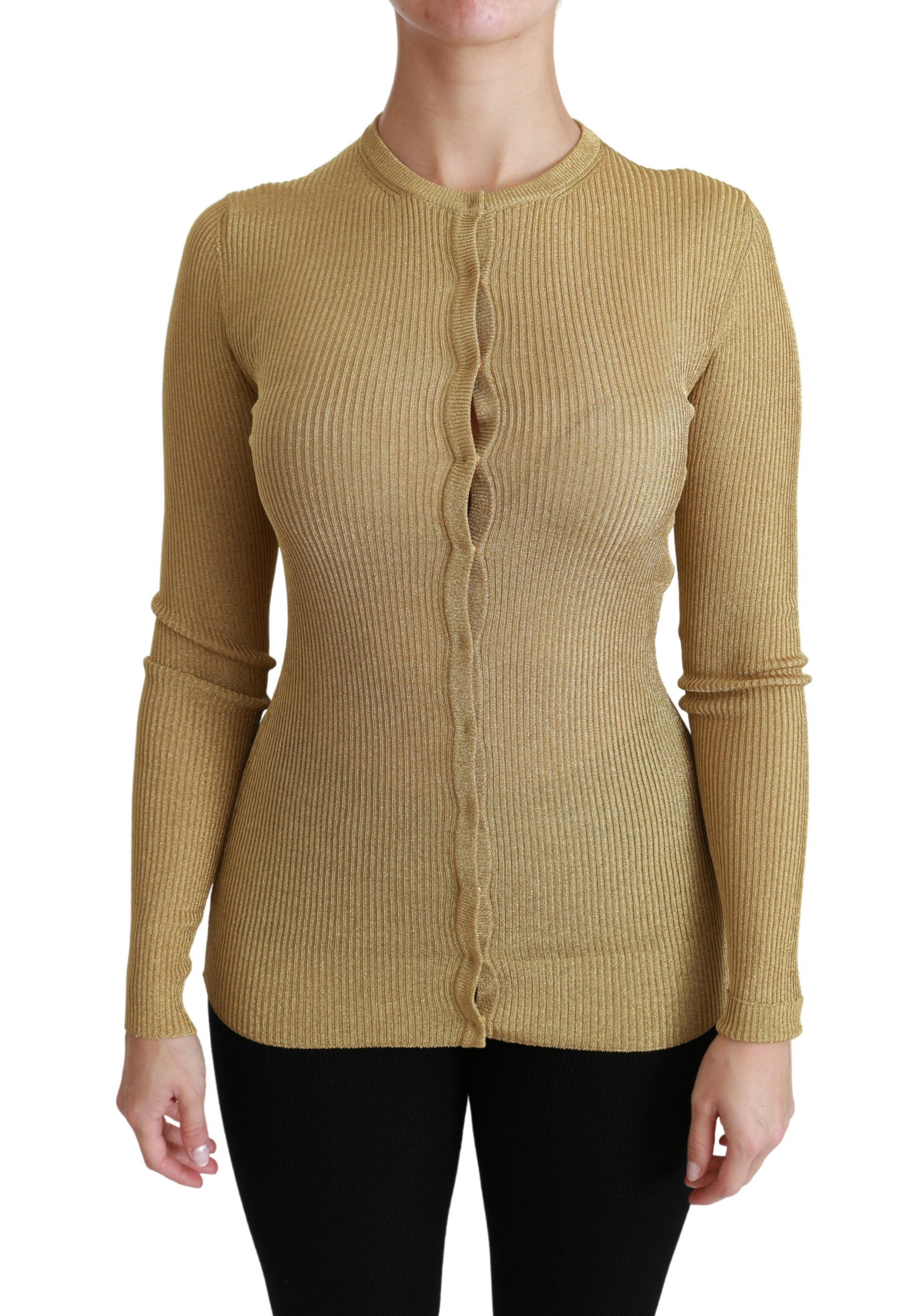 Gold Långärmad Cardigan Viskos Tröja 2