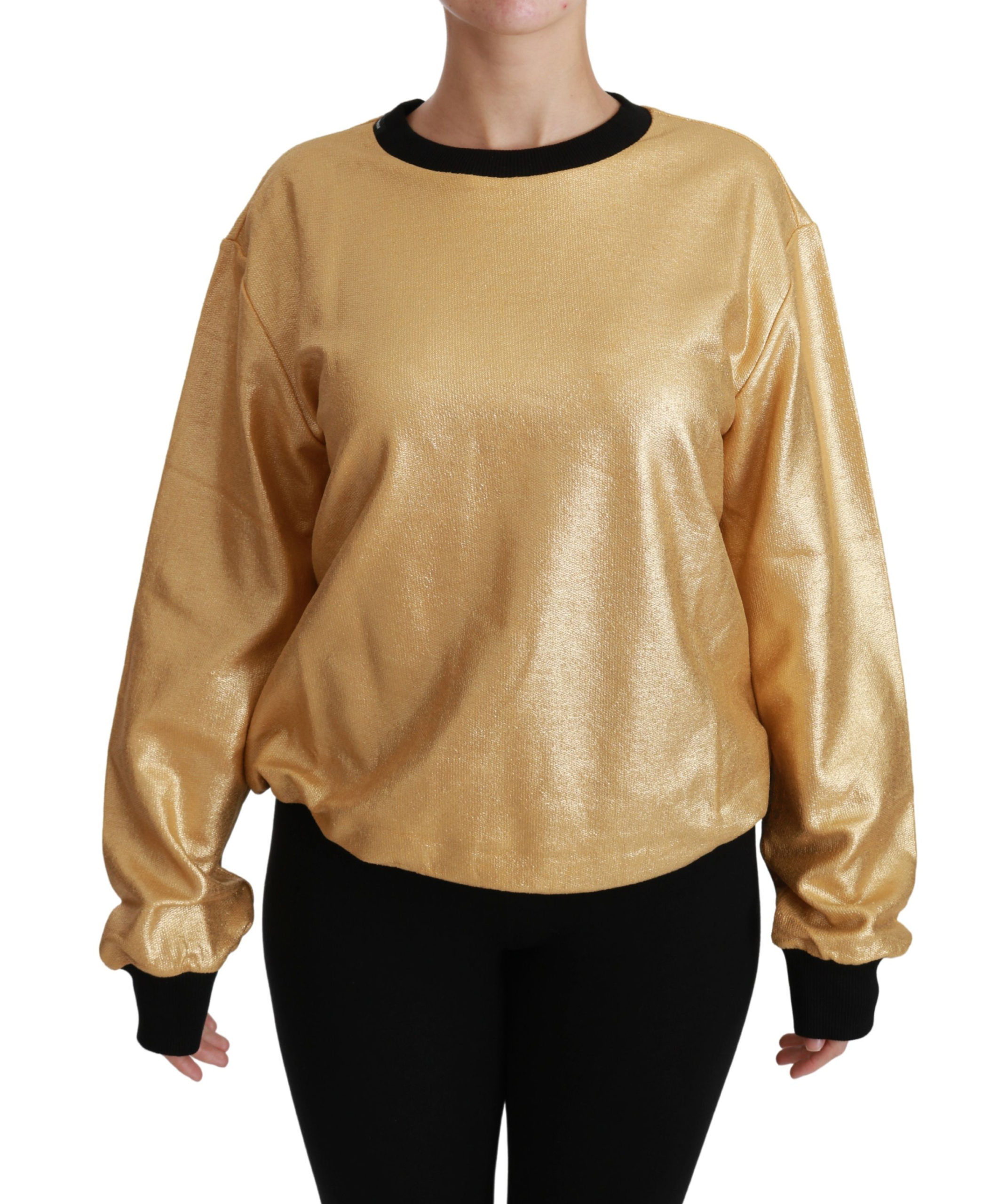 Thumbnail - Dolce & Gabbana Women's Gold Cotton Crewneck Pullover Sweater