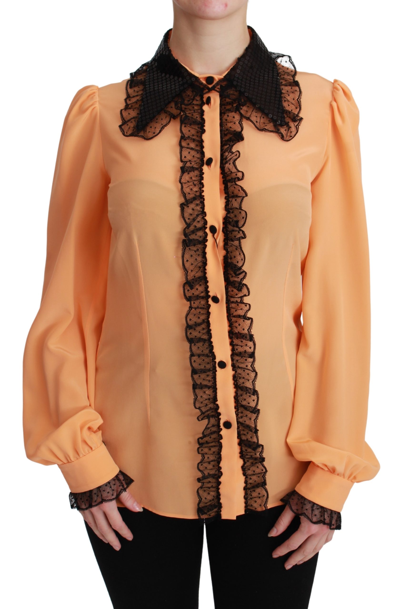 Dolce & Gabbana Vrouw Veelkleurig Gele Zijde Pailletten Kant Blouse Shirt