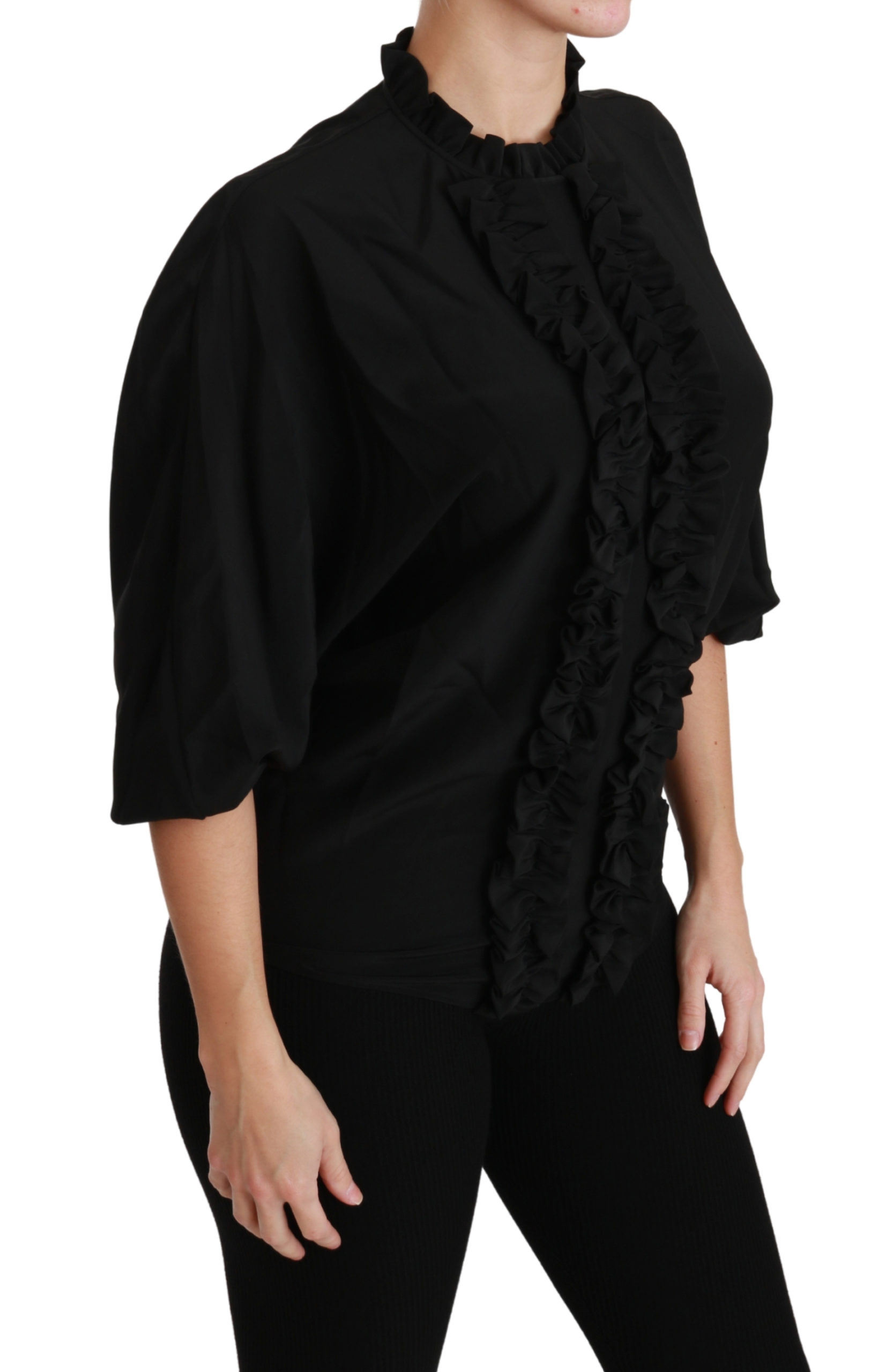 Dolce&Gabbana Svart Silkesblus med Volanger dam – bild 2