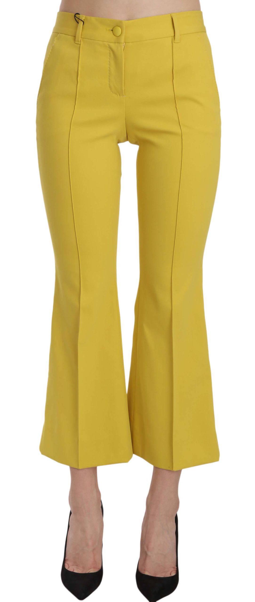 Dolce & Gabbana Womens Yellow Flared Bootcut Capri Cotton Pants – Gold Spandex – Size X-Small