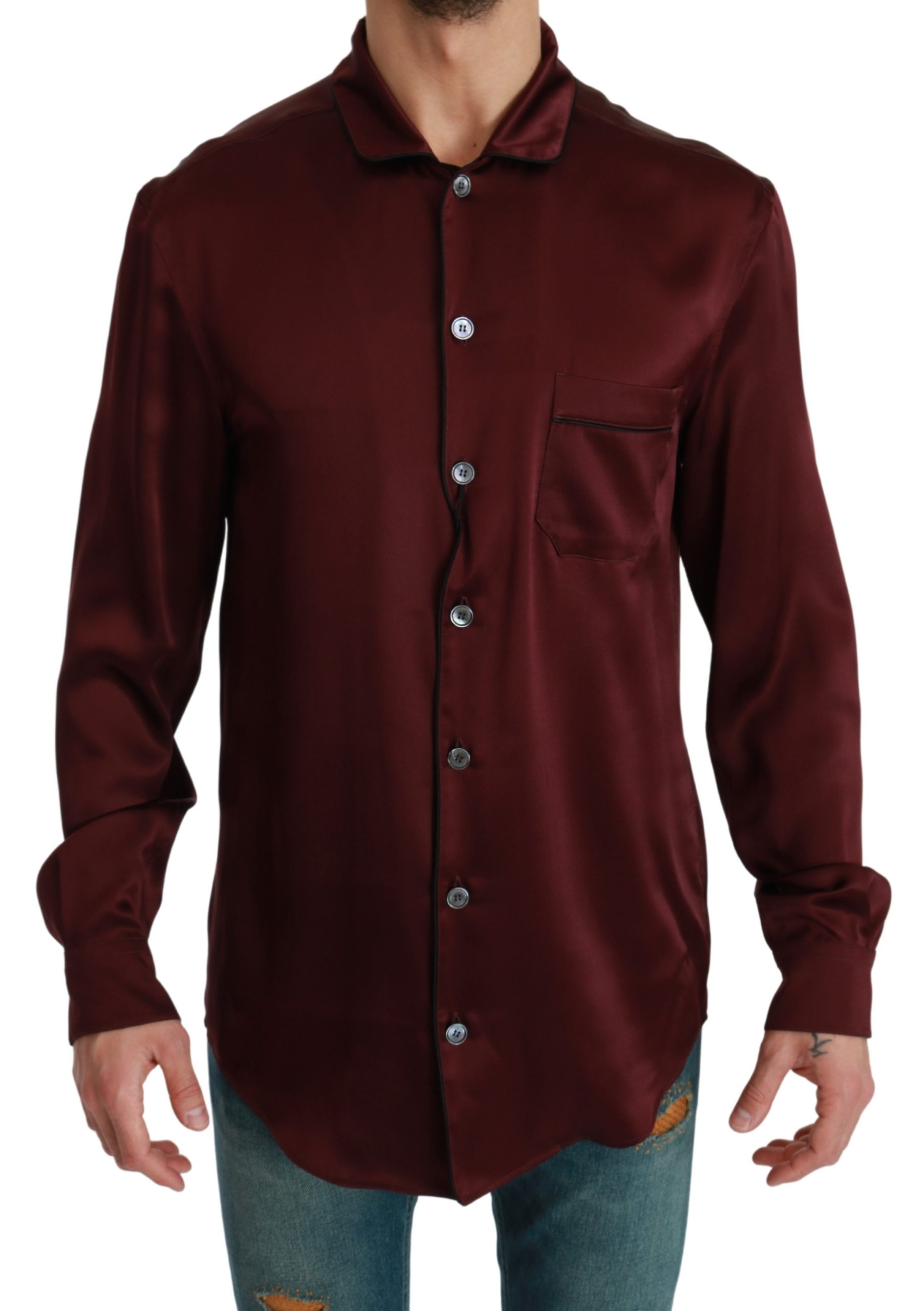 Dolce & Gabbana Bordeaux Seiden-Schlafanzug Casual Oberteil Shirt
