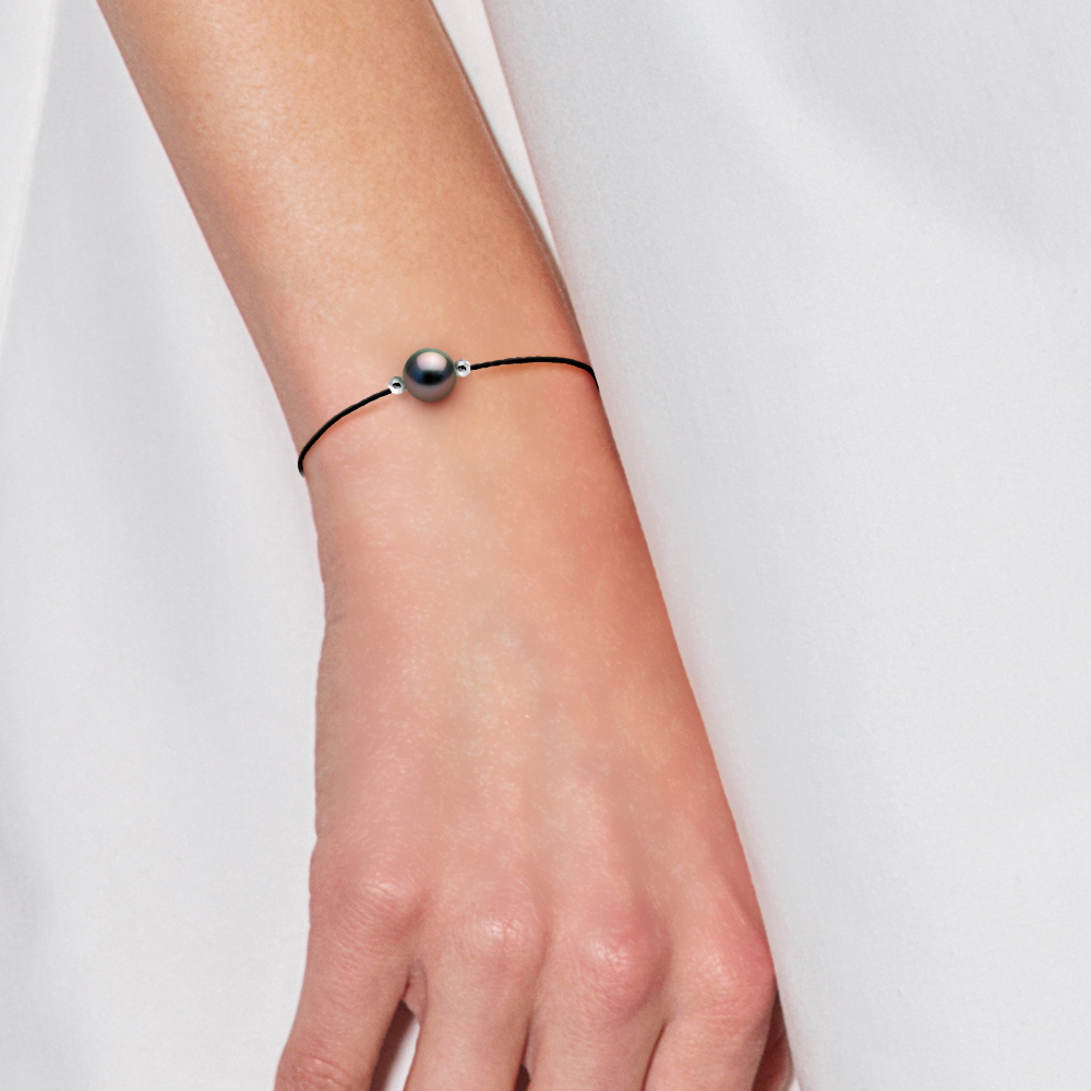 Diadema Armband Svart Nylon Tahiti Pärla dam – bild 2