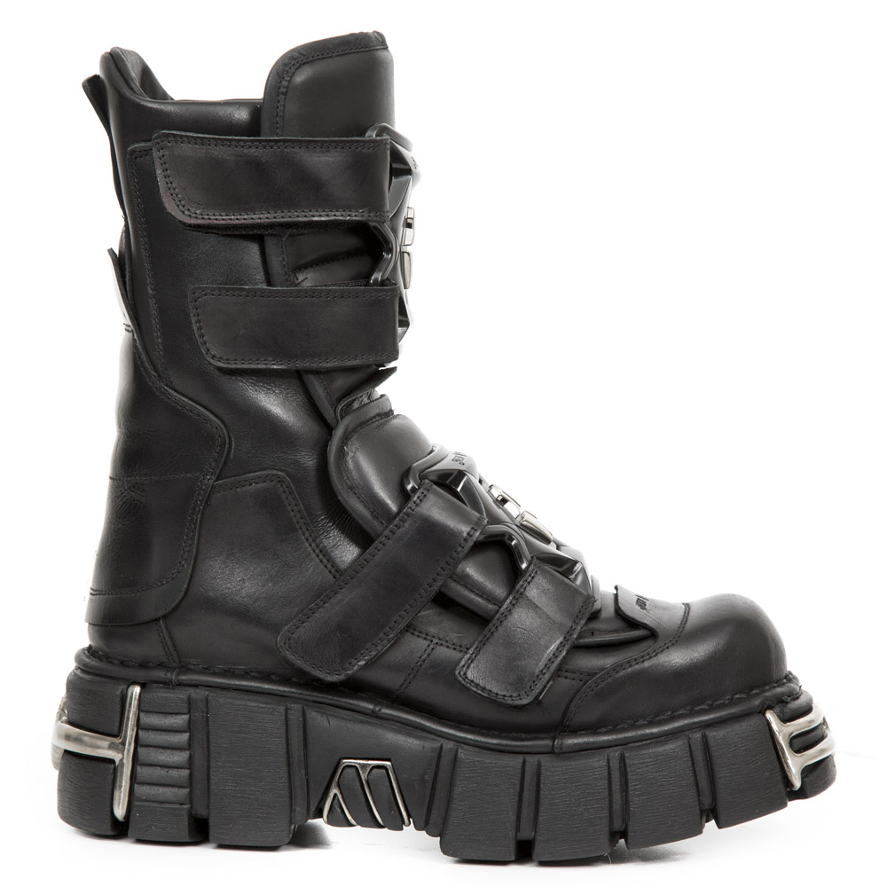 New Rock Punk mid calf svarta läderstövlar-M-422-S1 kängor dam – bild 2
