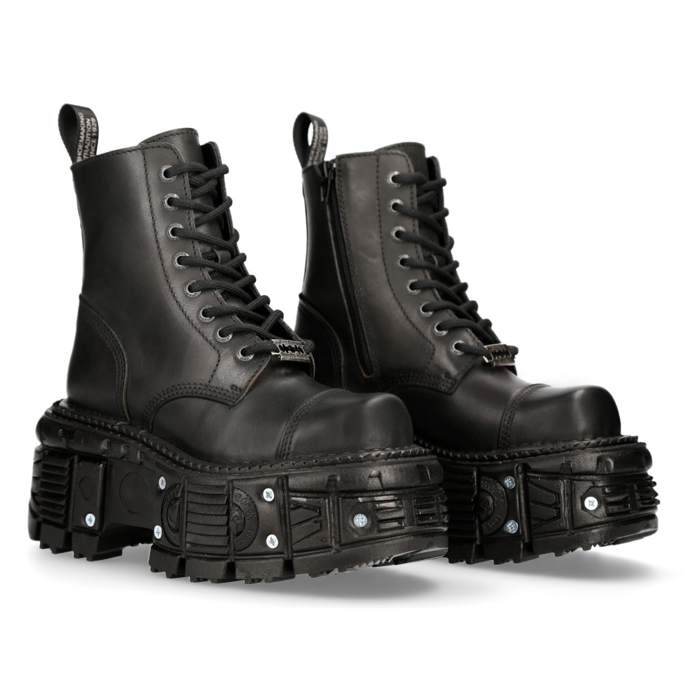 New Rock Unisex svart läder Combat Platform Boots TANK083-C1 kängor dam – bild 2