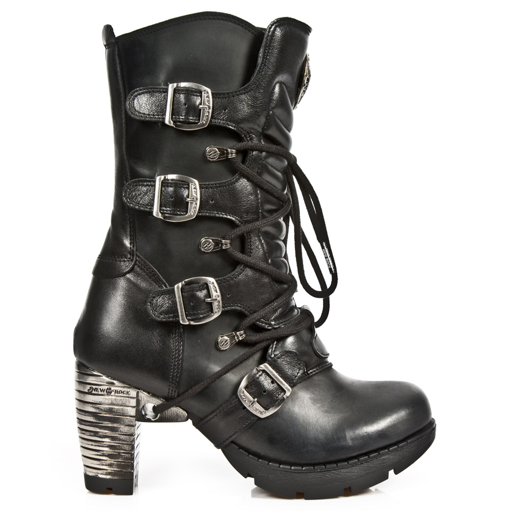 New Rock Gothic-stövlar för damer i svart läder med metall TR003-S1 – bild 2