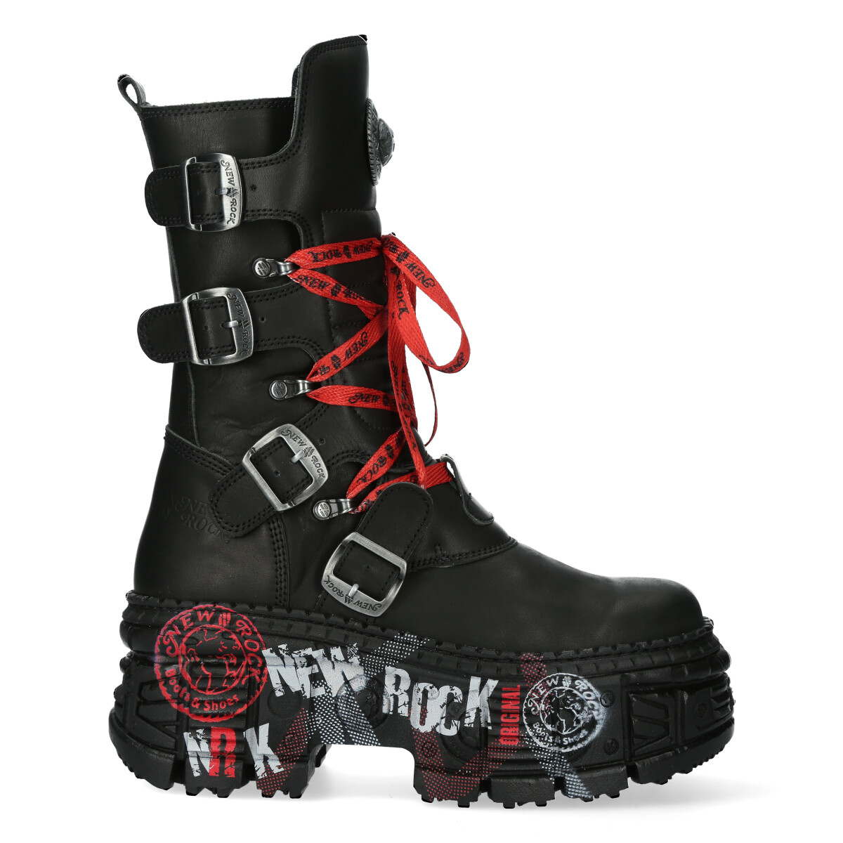New Rock Mid Calf Punk läderstövlar-WALL028B-C1 kängor dam – bild 2