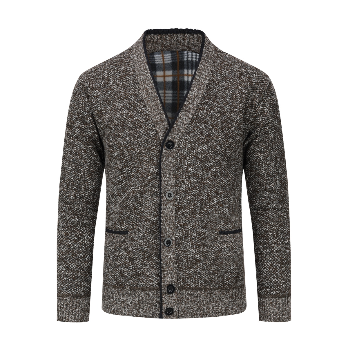 Herren Strickjacke mit Zwei Taschen Knopf Stehkragen Strickjacke für Winter Braun
