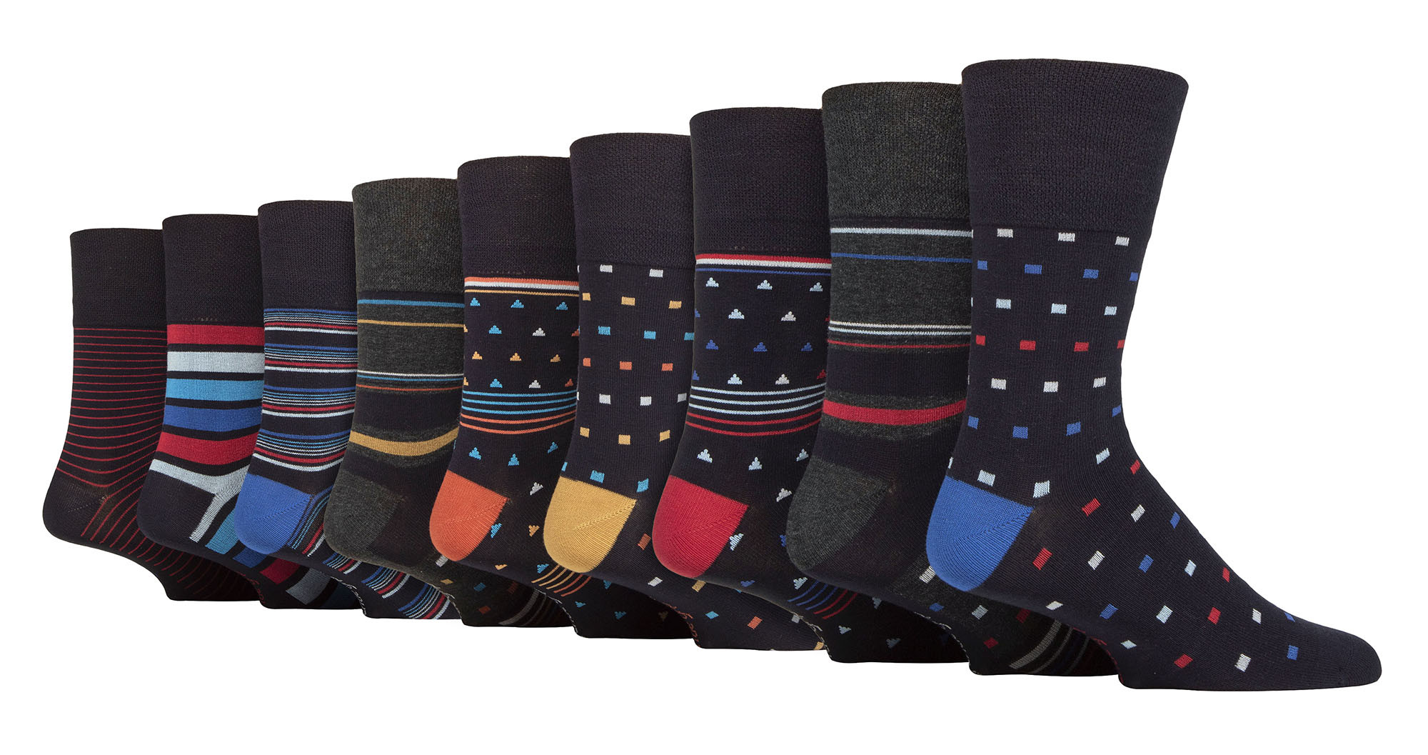 Thumbnail - 9 Pack Herren Bambus-Socken | Gentle Grip | Extra Wide Loose Top nicht elastische Socken - SOMRM080910