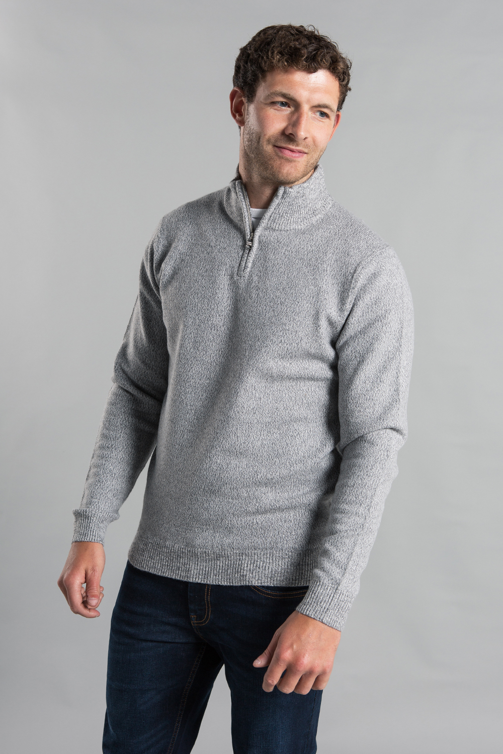 Kensington Eastside Mens Grey Ribbed 1/4 Zip Funnel Neck Jumper - Size 2XL
