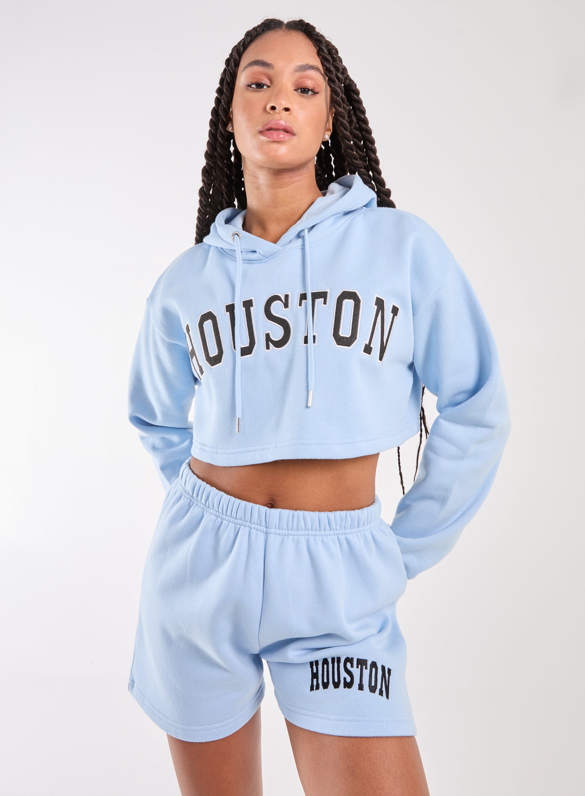Pink Vanilla Womens Houston Cropped Hoodie - Light Blue Fleece - Size Small
