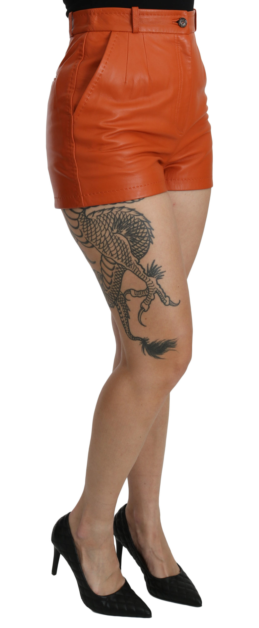 Dolce&Gabbana Dam Orange Läder Hög midja Shorts – bild 2
