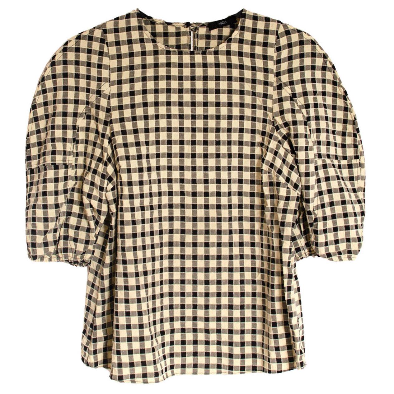 M&Co Womens Check Puff Sleeve Top - Yellow Polycotton - Size 14 UK