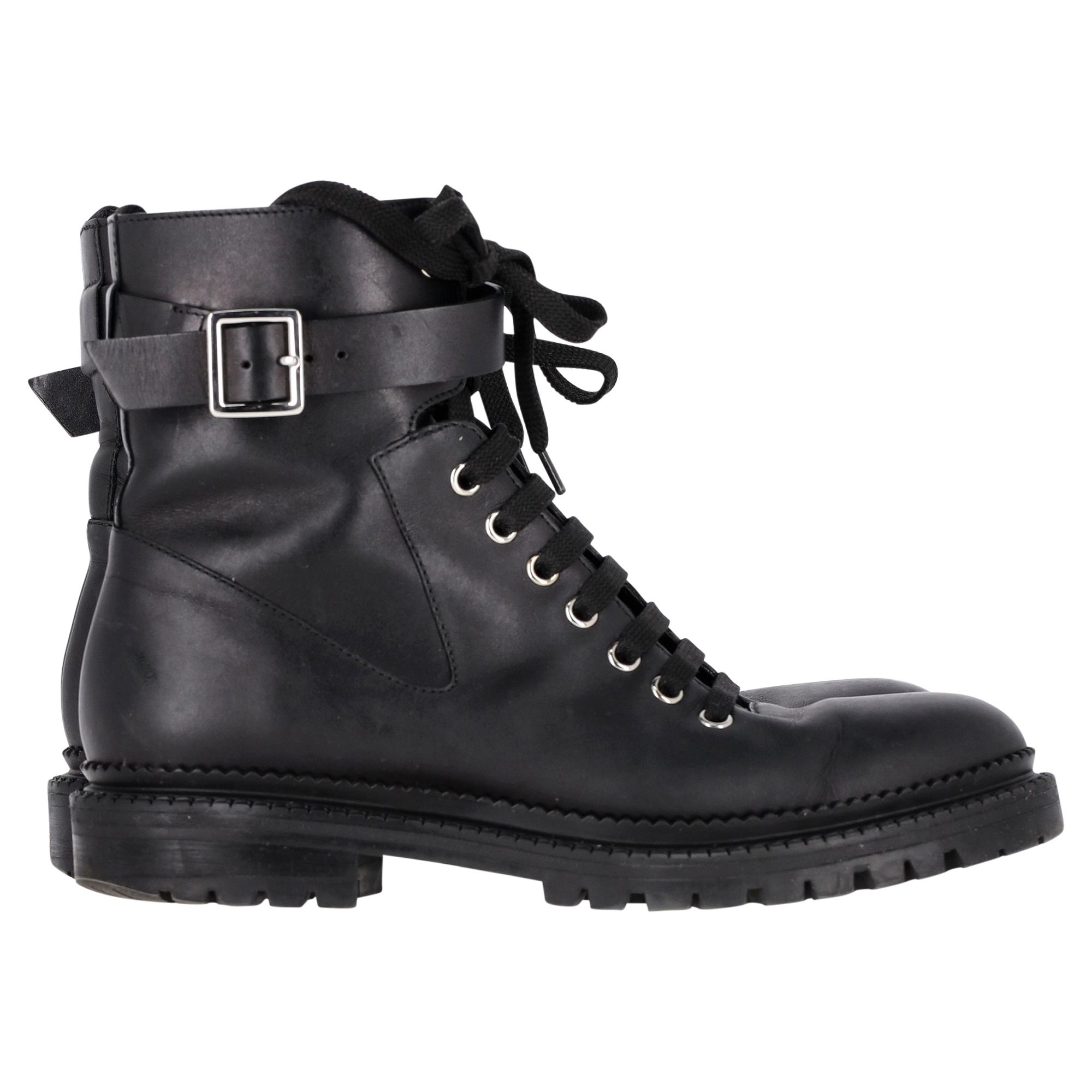 Hugo Boss Pre-owned Womens Buckled Combat Boots in Black Leather – Size EU 38