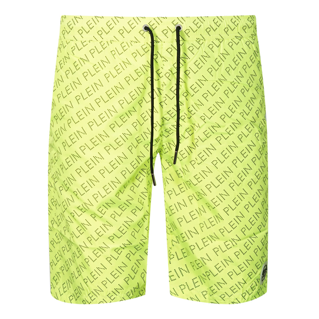 Thumbnail - Philipp Plein Repetitive Long Logo Fluoreszierend Gelb Badeshorts