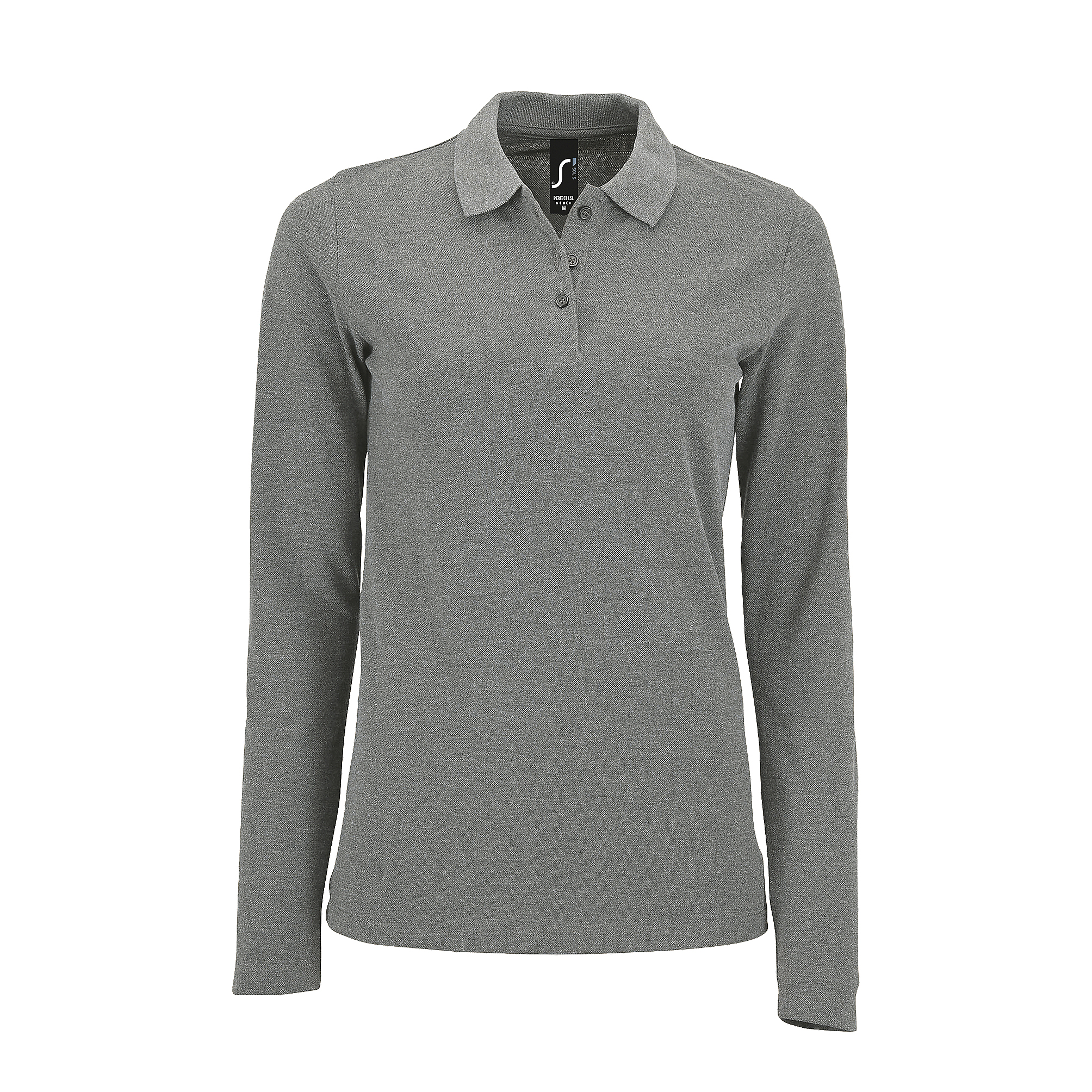 Thumbnail - SOLS Womens/Ladies Perfect Langarm-Piqué-Poloshirt (Grau meliert)