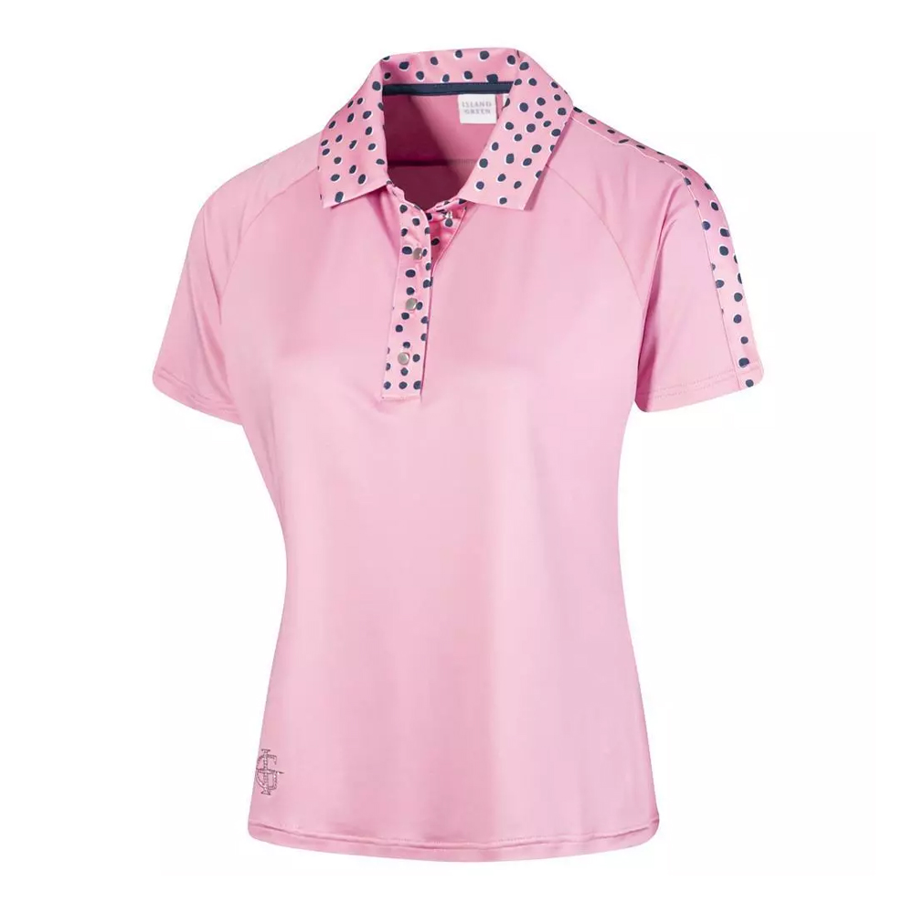 Island Green Womens/Ladies Printed Raglan Golf Polo Shirt (Pink/Navy) - Size Small