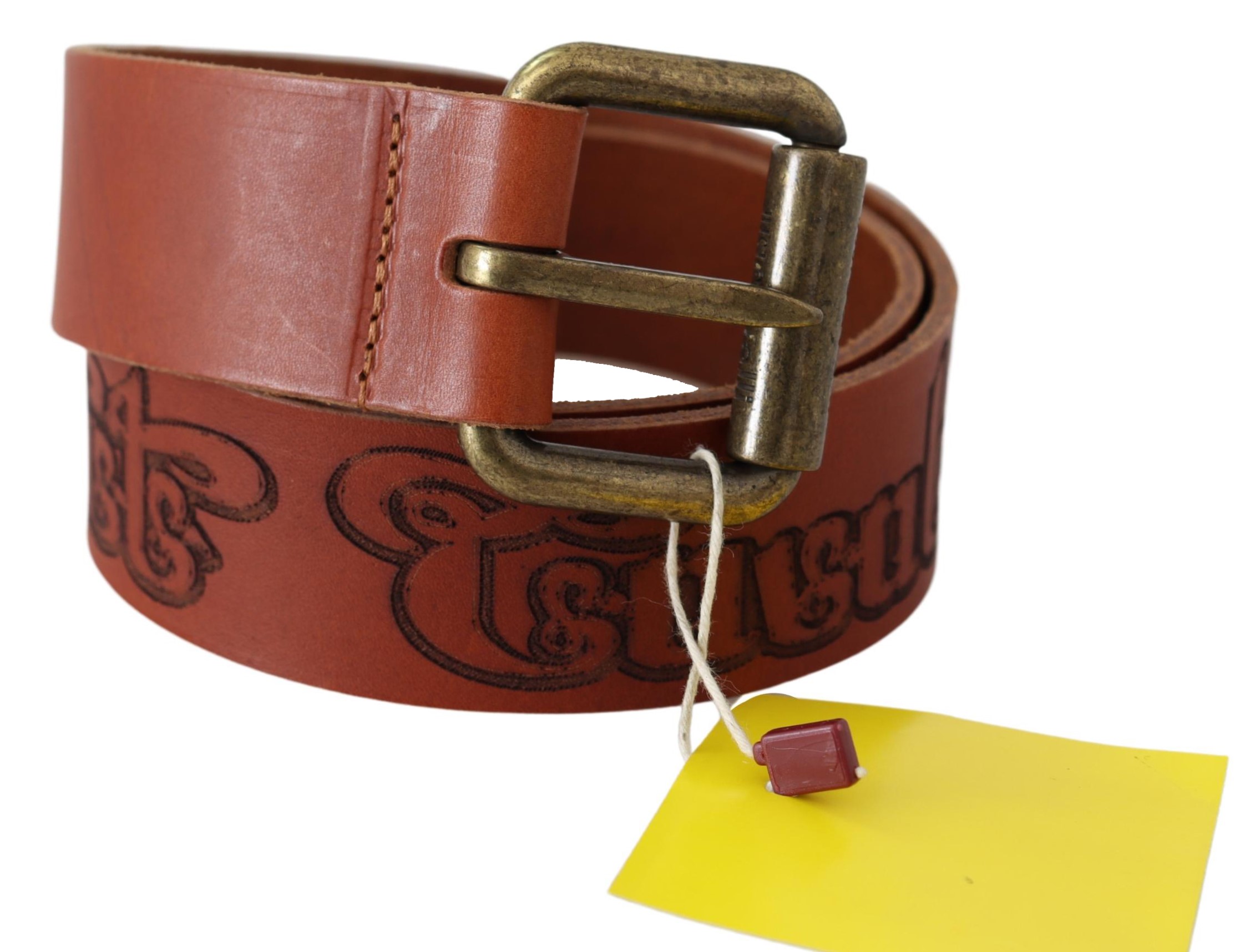 Just Cavalli Damernas Bruna Läderbälte med Logo och Brons Rustik Metallspänne – bild 2
