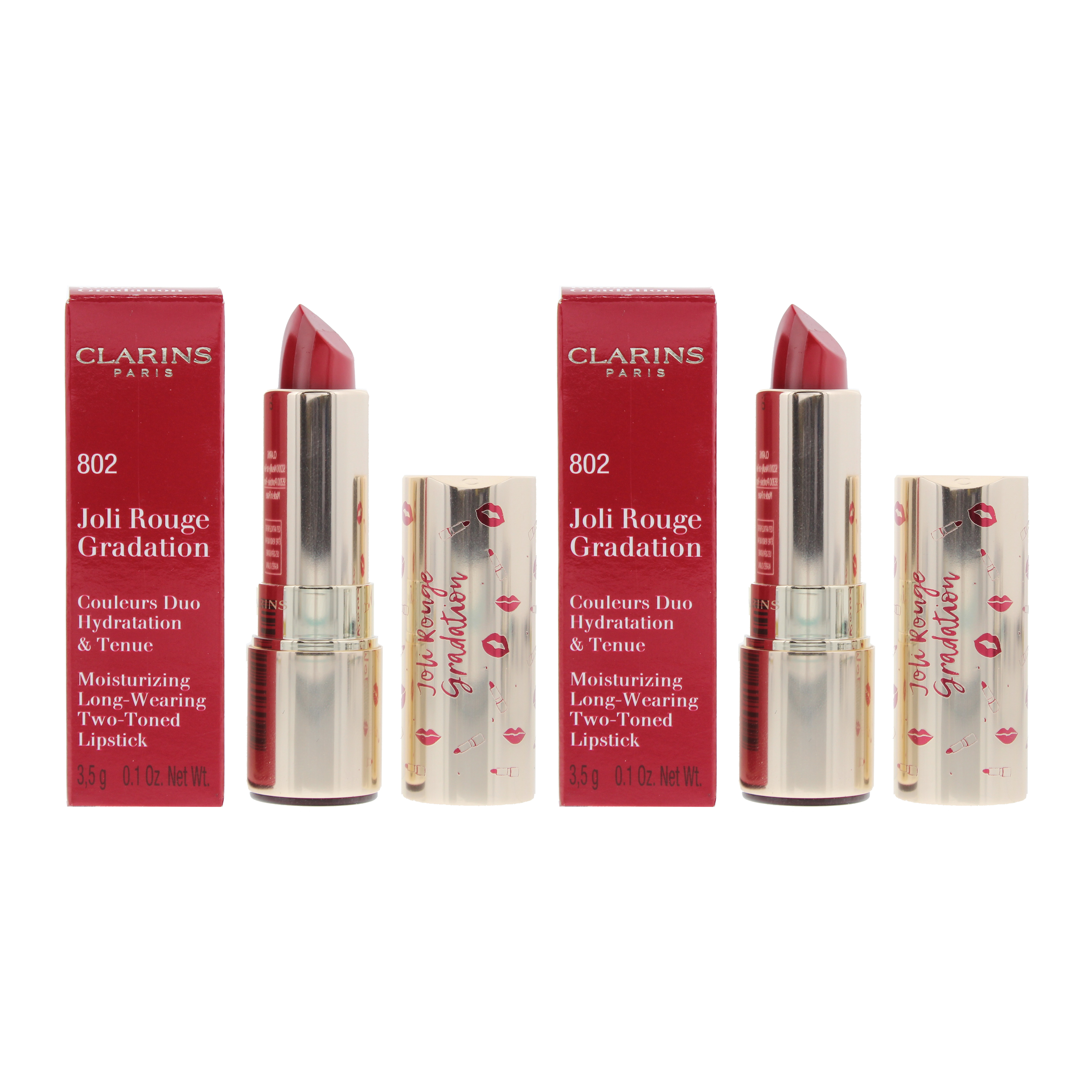 Clarins Womens Joli Rouge Gradation Long-Wearing Two-Toned Lipstick 802 Red 3.5g x 2 - One Size