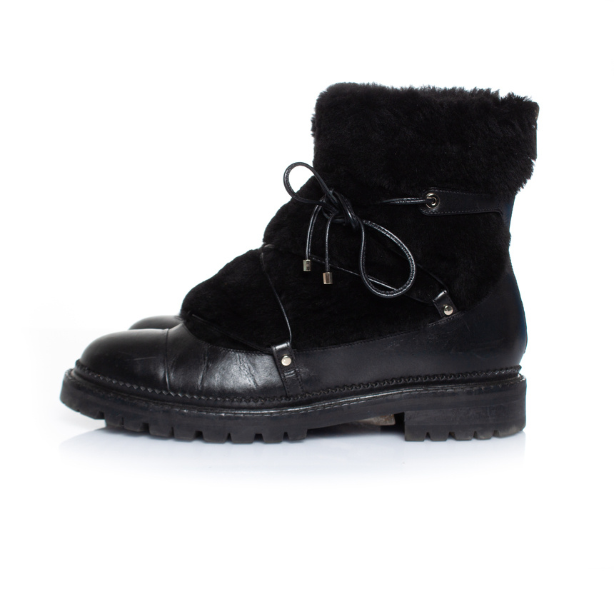 Jimmy Choo Pre-owned Pälsdetaljerade läder snörkängor dam – bild 2