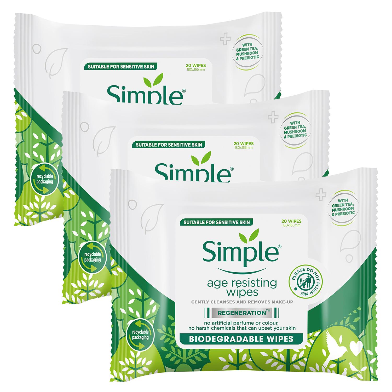 Simple Regeneration Age-Resisting Cleansing Wipes with Green Tea Goodness, 3Pack - One Size