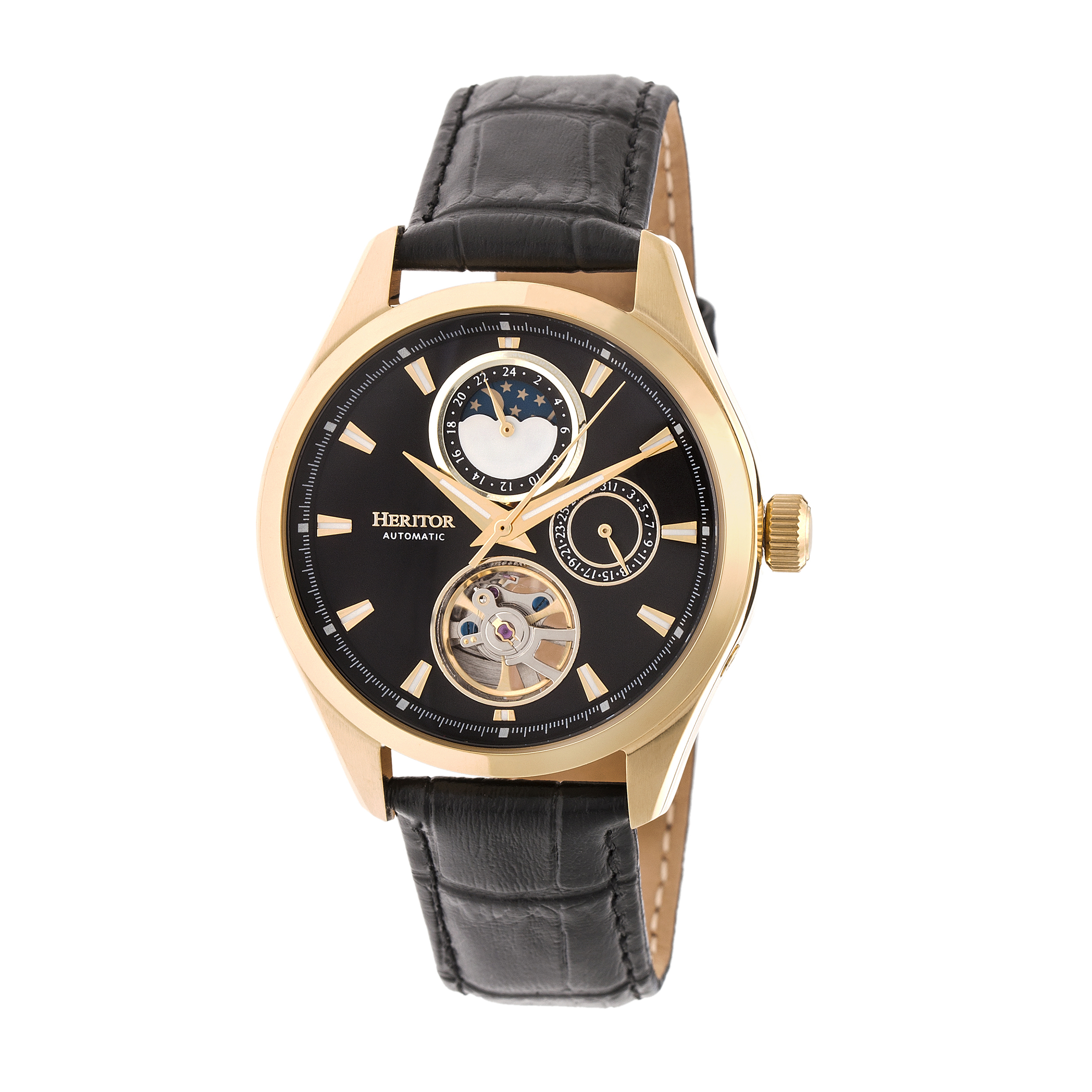 Heritor automatisch Sebastian semi-skelet lederen band horloge