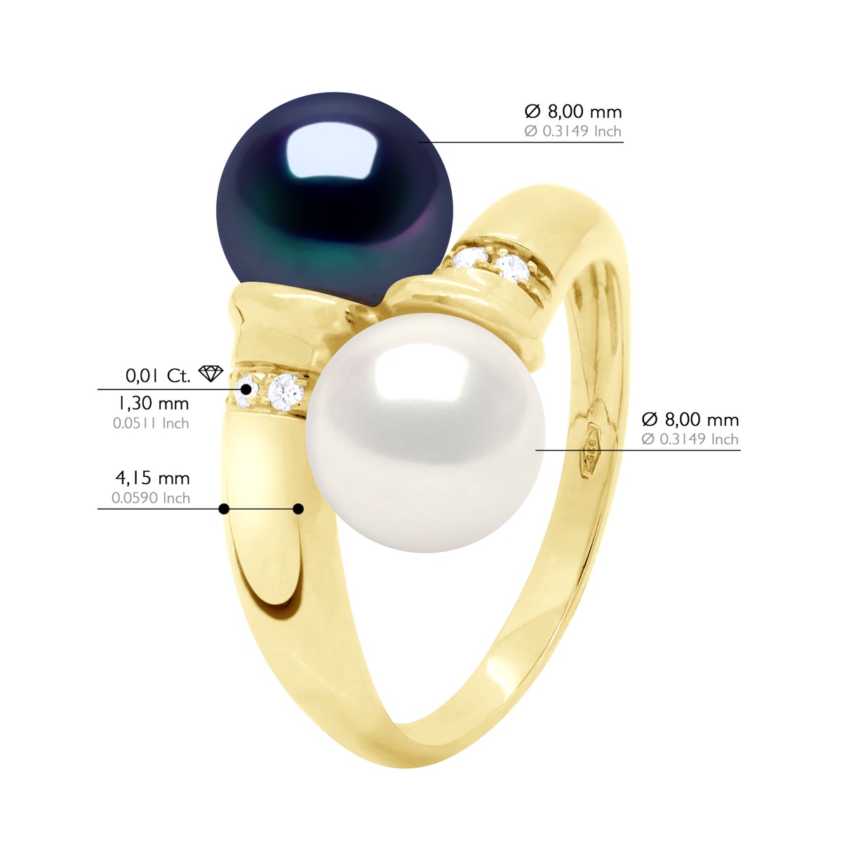 Ateliers Saint Germain Ring You & Me Diamanter 0,04 Cts 2 äkta odlade sötvattenspärlor runda 8-9 mm dam – bild 2